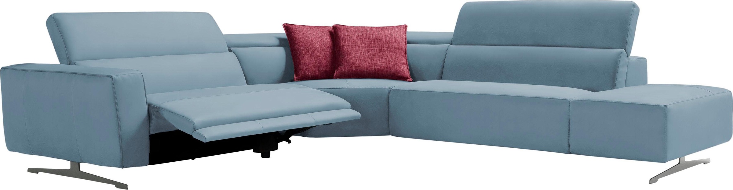 Egoitaliano Ecksofa »Stefanie-e, Designsofa der Extraklasse, bequem mit hohem Sitzkomfort«, mit Relaxfunktion und verstellbaren Kopfteilelementen
