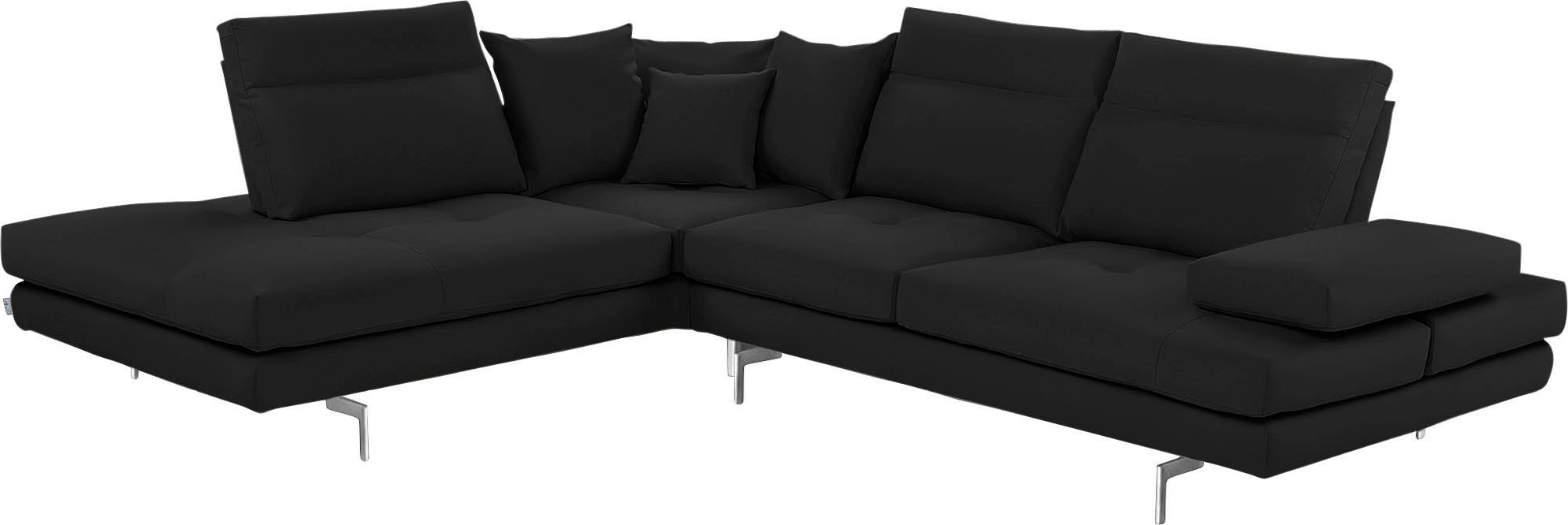 CALIA ITALIA Ecksofa "Toby Wing, B/T: 288/232 cm, Designsofa mit hohem Sitzkomfort, L-Form" Sitztiefenverstell.,wahlw. mit Kissen-Set, Füße chrom glänzend