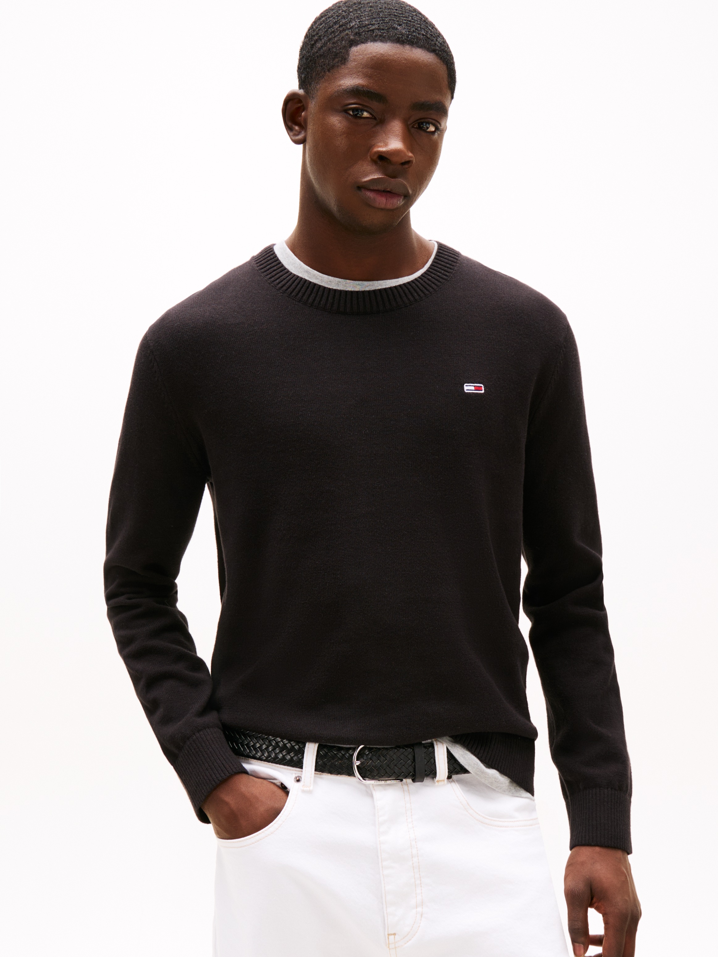Thumbnail - Tommy Jeans Rundhalspullover "TJM SLIM ESSENTIAL LIGHT SWEATER", mit Flag-Patch