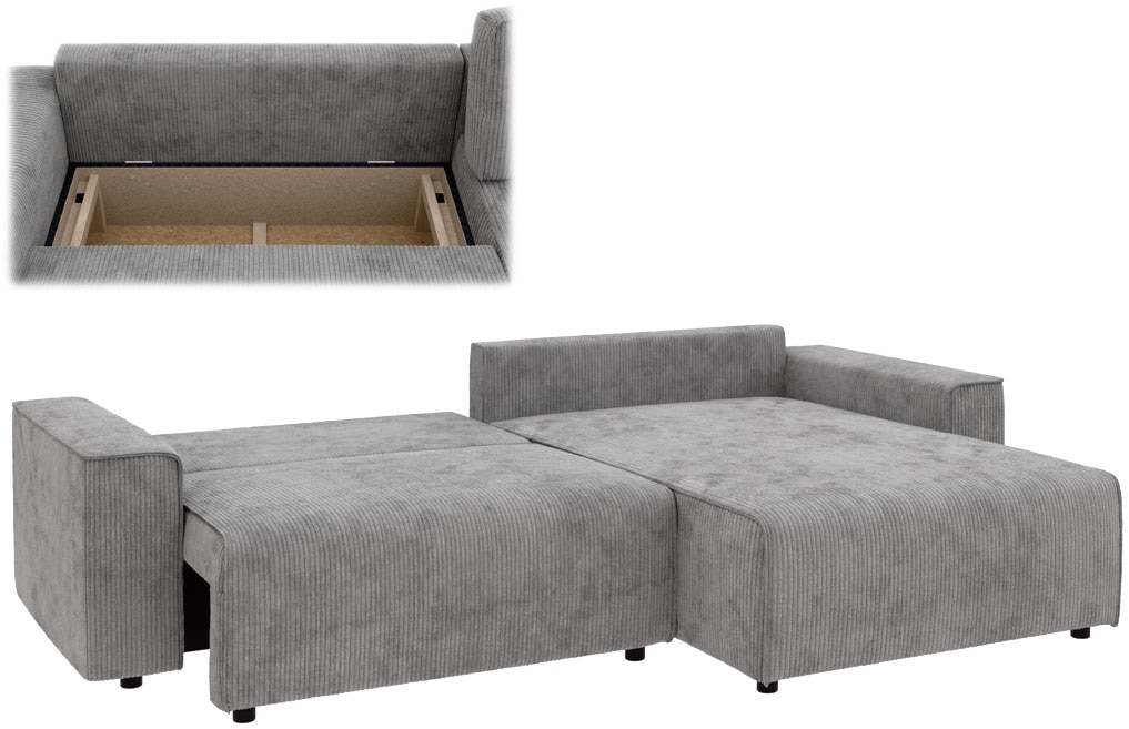 INOSIGN Ecksofa »Chance, Recamiere beidseitig montierbar, Schlaffunktion, Breite 265 cm«, in Cordstoff HYPER, mit Schlaffunktion und Bettkasten