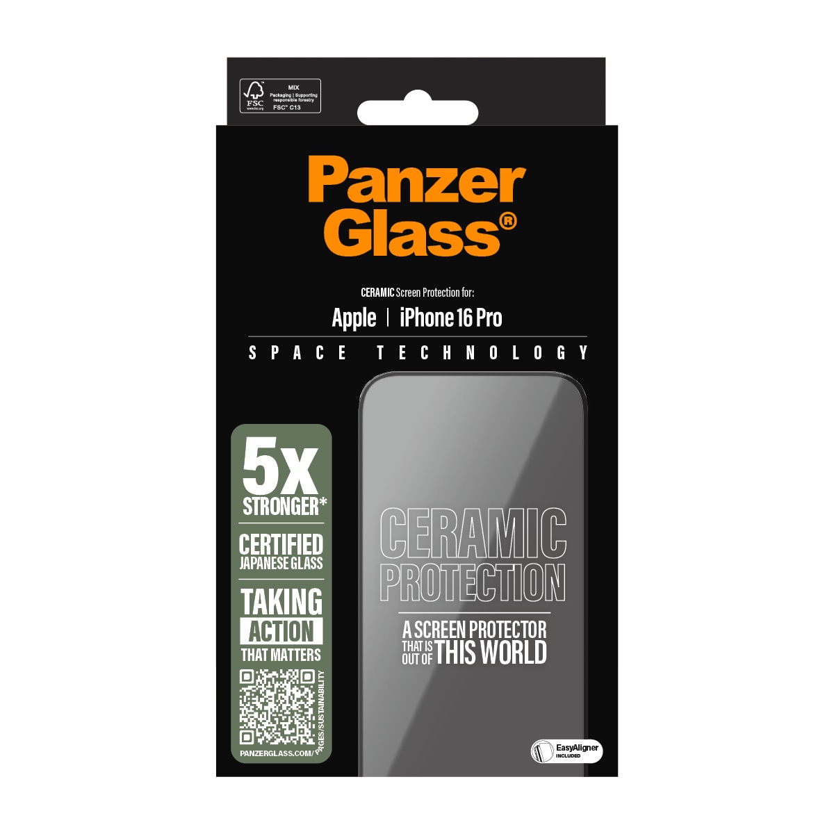 PanzerGlass Displayschutzglas »Ceramic Screen Protection«, für Apple iPhone 16 Pro, Displayschutzfolie, Schutzfolie, Bildschirmschutz, kratz- & stoßfest