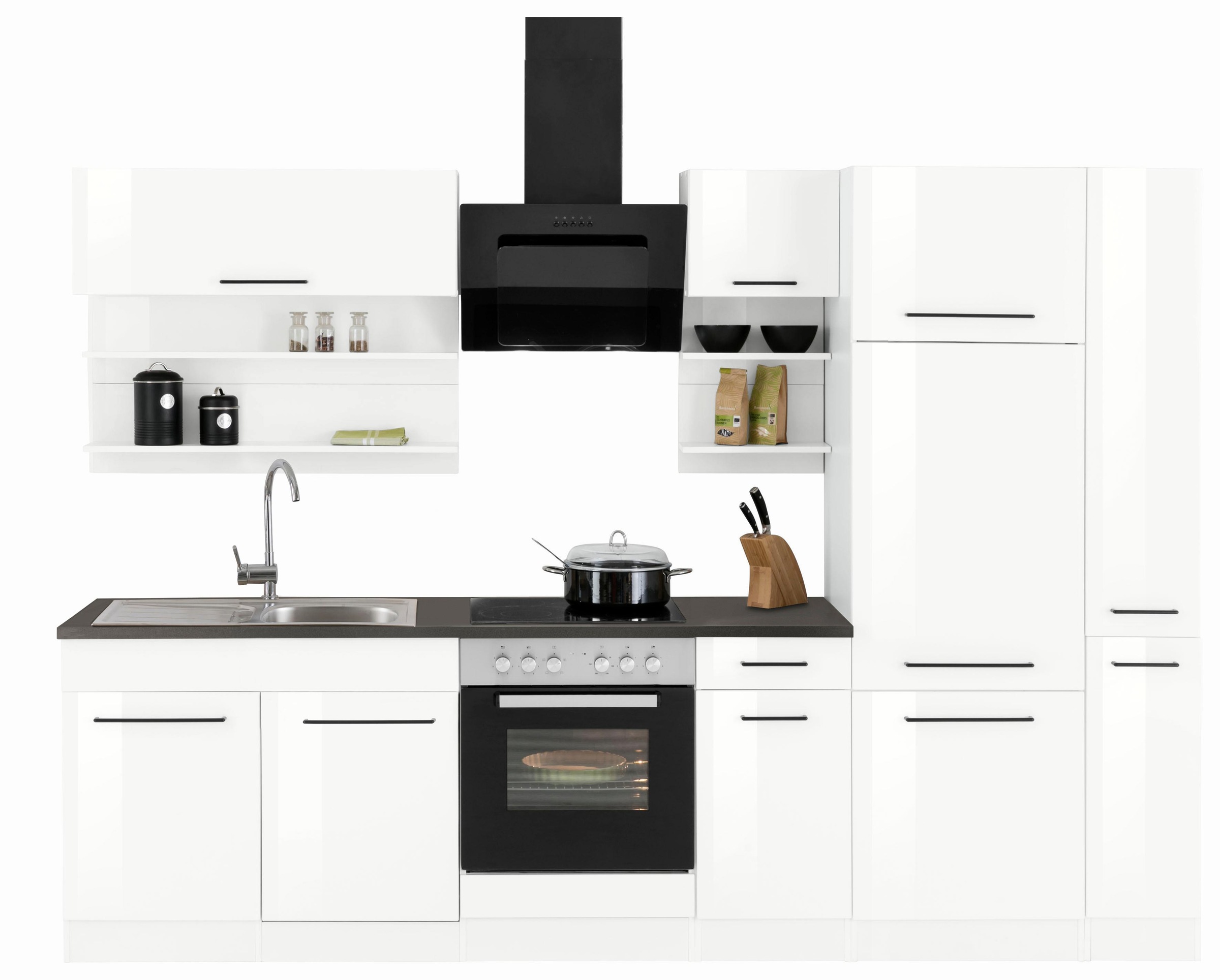 KOCHSTATION Küchenzeile »KS-Tulsa«, ohne E-Geräte, Breite 300 cm, schwarze Metallgriffe, MDF Fronten