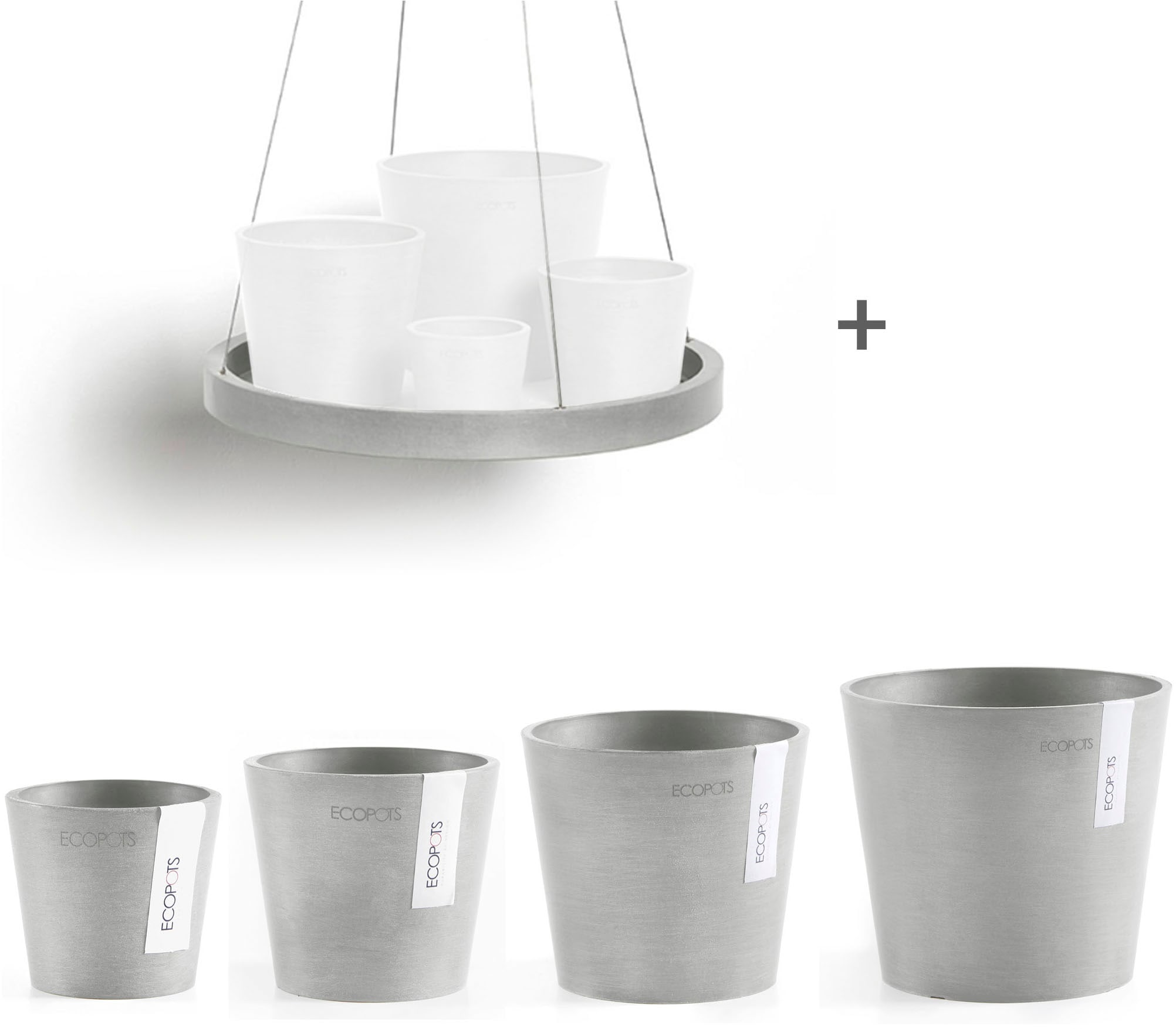 ECOPOTS Blumentopf »Amsterdam Mini«, (Set, 4 St.), verschiedene Größen mit passendem Untersetzer