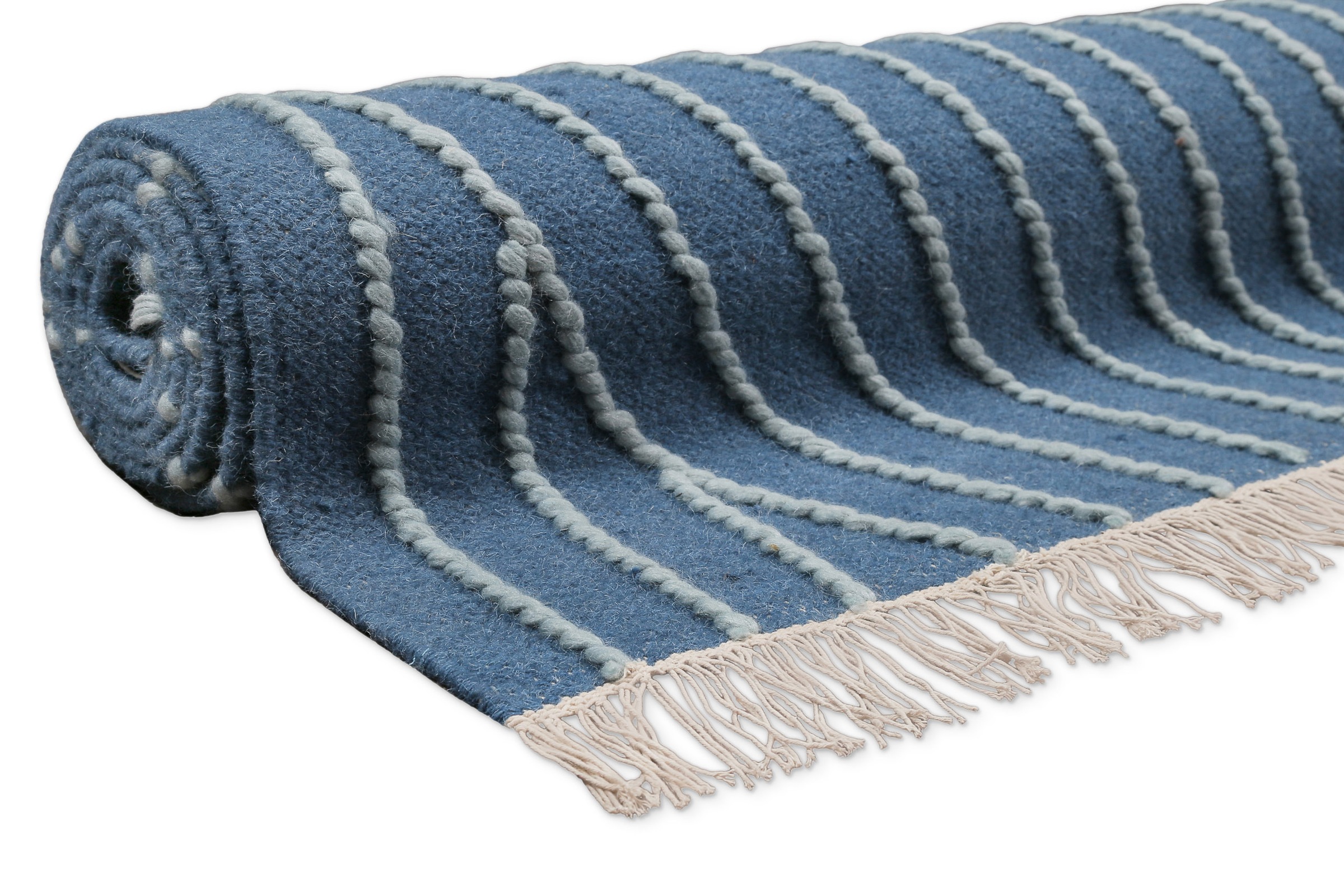 Teppich WECON HOME "Ocean Lines", blau, B:80cm H:11mm L:150cm, Schurwolle, Teppiche, Teppich, handgewebt, robust, strapazierfähig, skandinavisch, Naturfaser 3