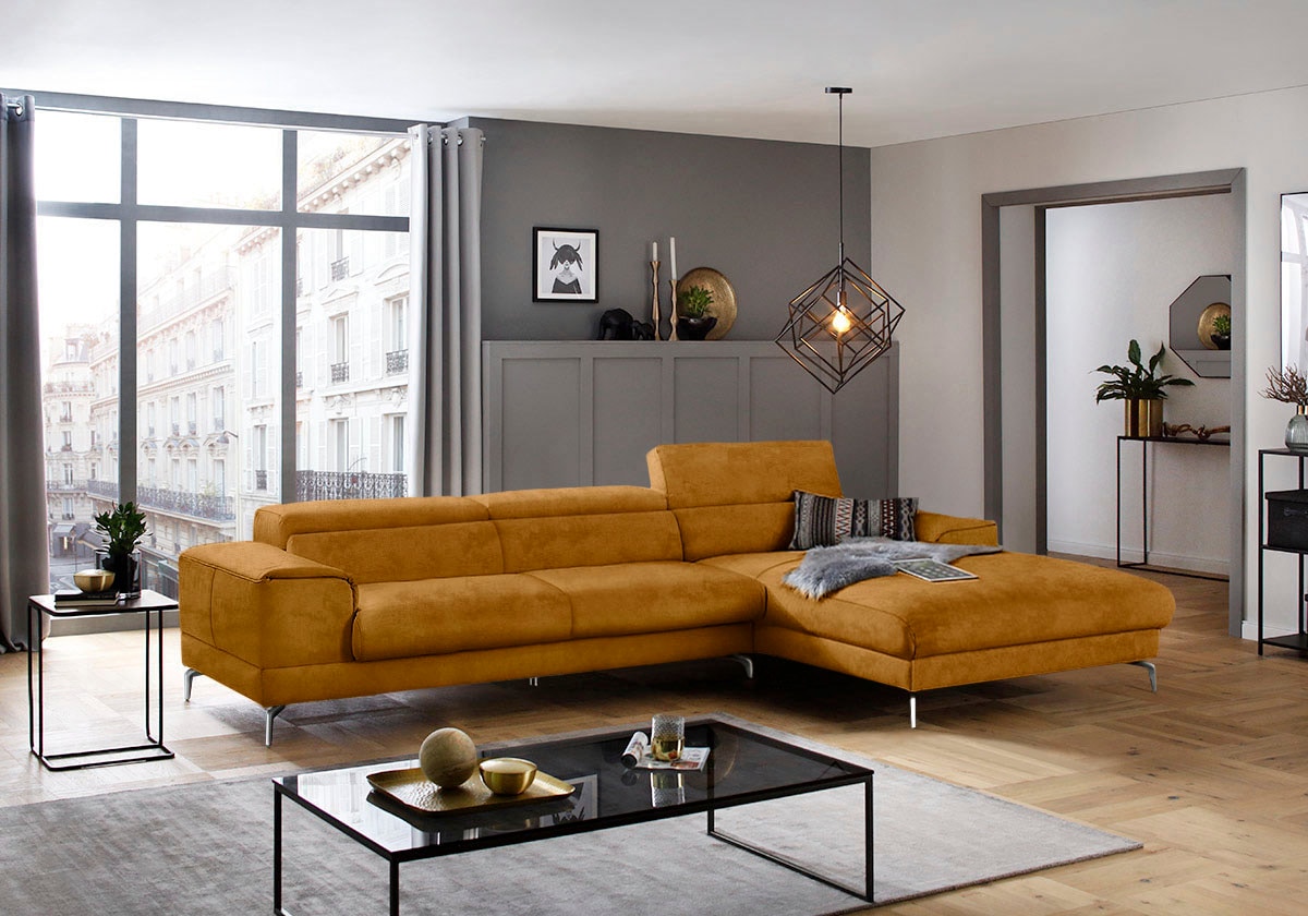 W.SCHILLIG Ecksofa »piedroo, Designsofa mit tollem Sitzkomfort, elegant und bequem, L-Form«, Kopfteilverstellung, wahlweise mit Sitztiefenverstellung, Breite 343cm