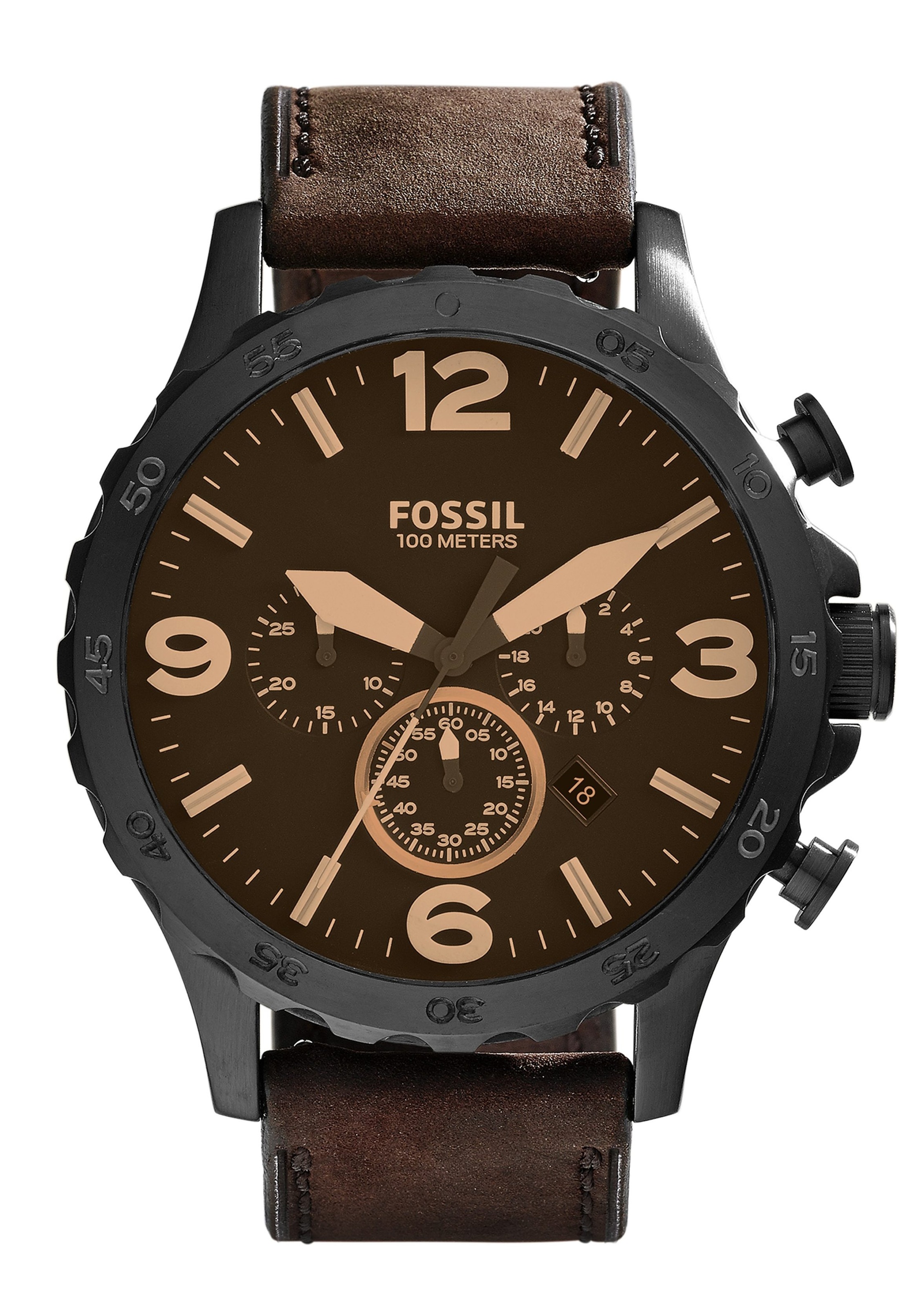 Black Friday Fossil Chronograph NATE JR1487 Quarzuhr Armbanduhr Herrenuhr Stoppfunktion Lederarmband Datum BAUR