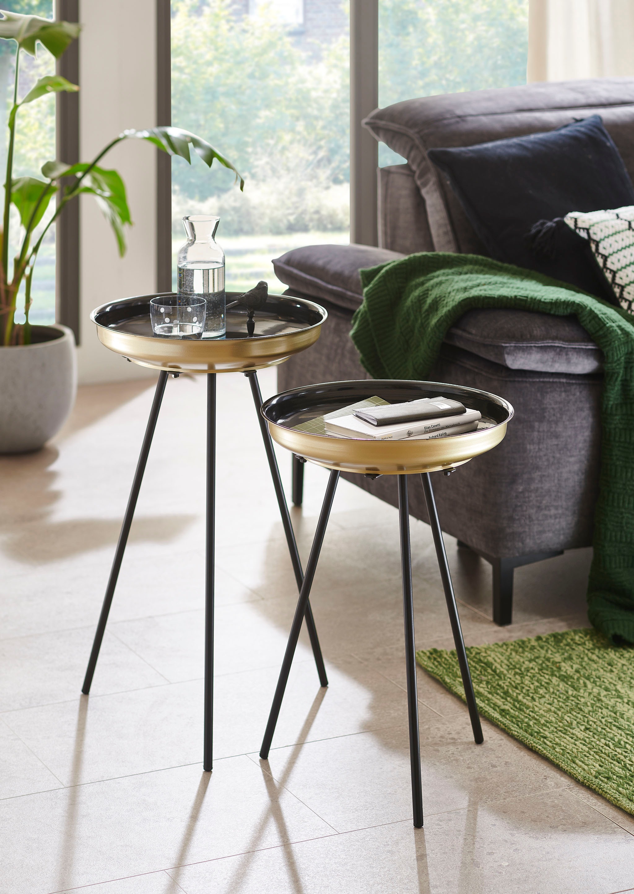 HAKU Beistelltisch »Sofatisch, Wohnzimmertisch« Set, 2er Set, 2 Stk. tlg. rund - aus Metall Gold - Ø/H 30/50 und 35/60 cm