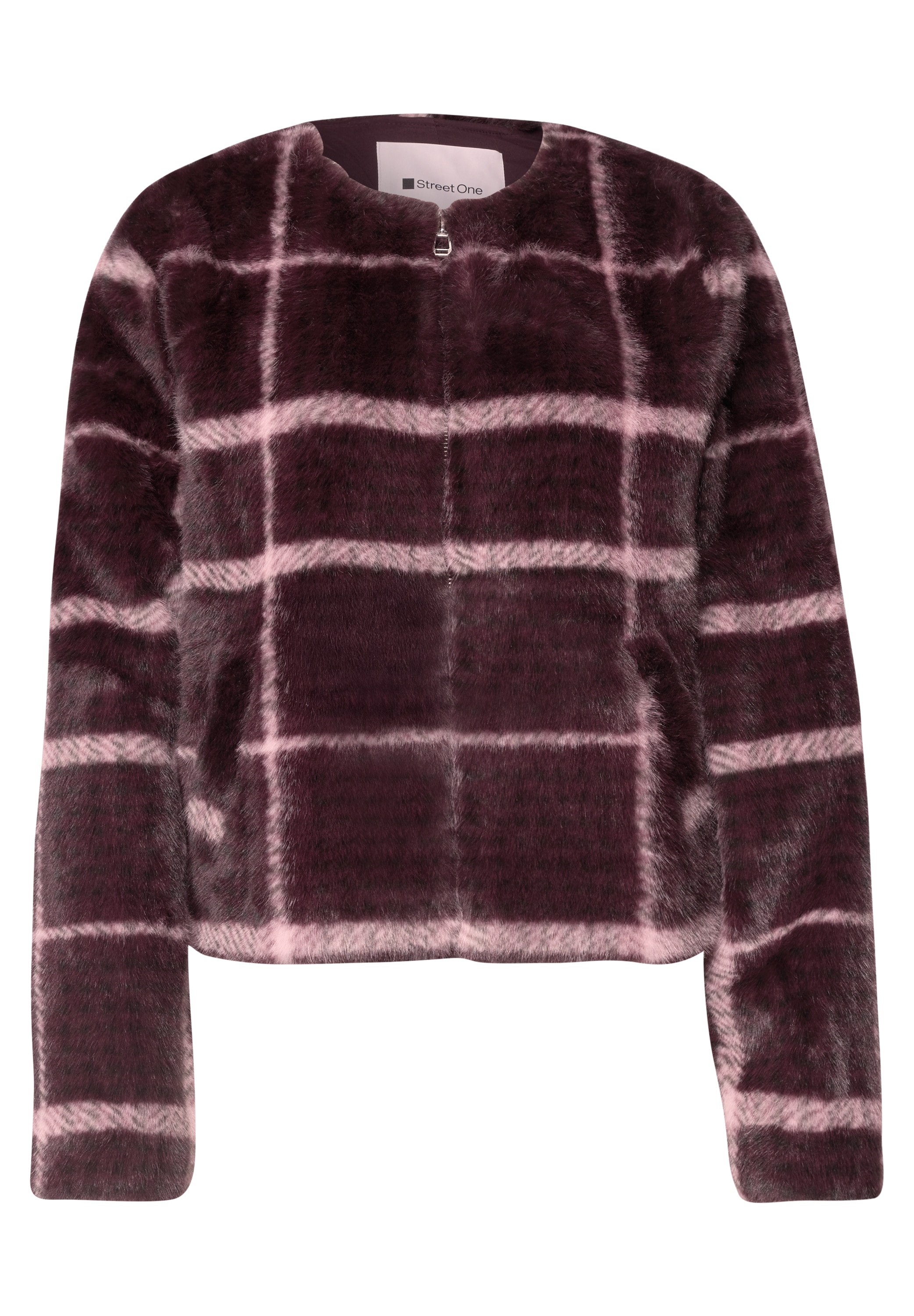STREET ONE Kurzjacke mit Karomuster, Fake Fur