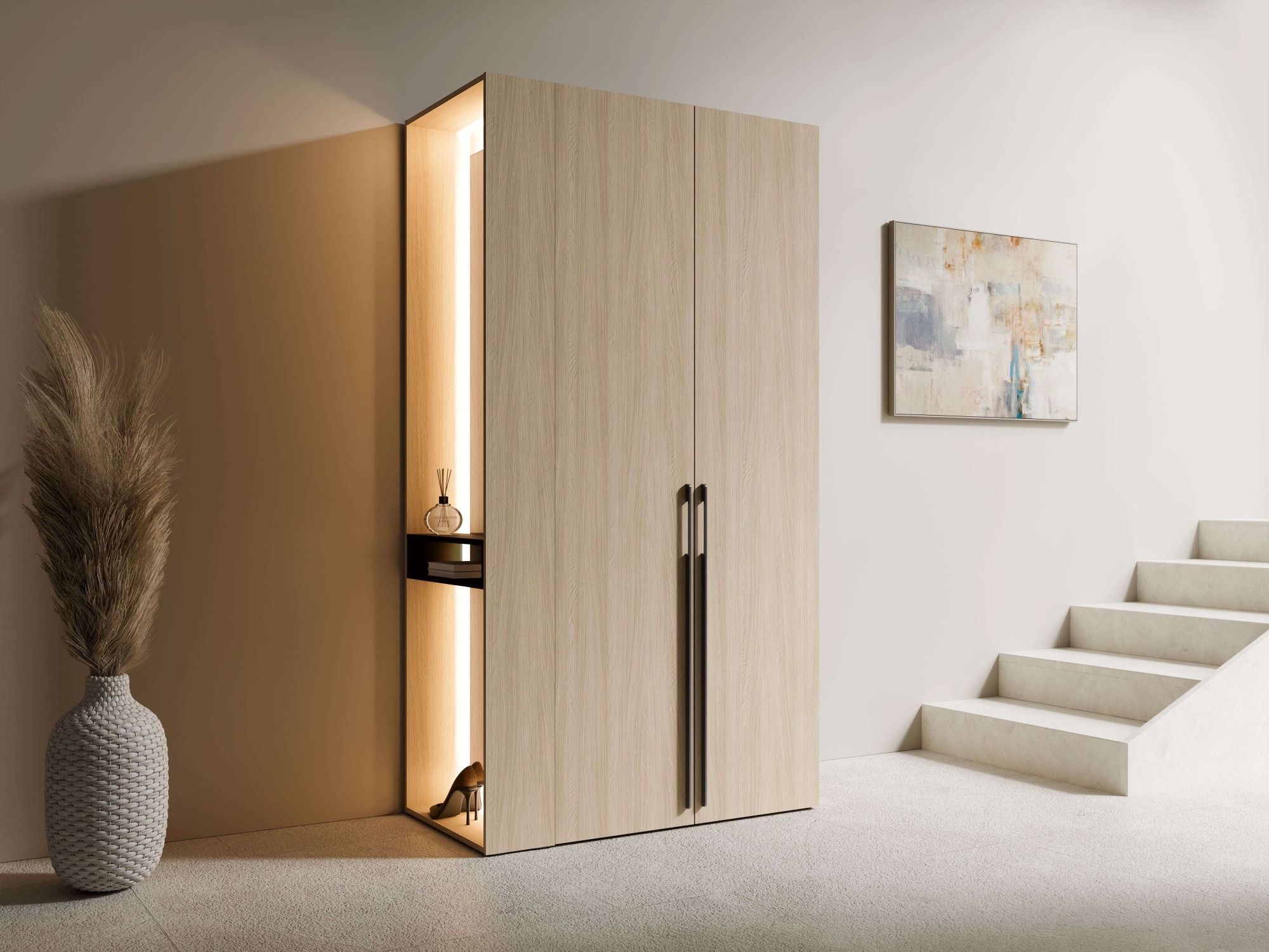 Home affaire Kleiderschrank »TRENTO Garderobe, Wäscheschrank mit Spiegel und LED-Beleuchtung«, (lange Griffe, Maße B/T/H 110,9/58/207,5cm; Made in Europe), wahlweise mit Kleiderstange oder Einlegeböden FSC-zertifiziert