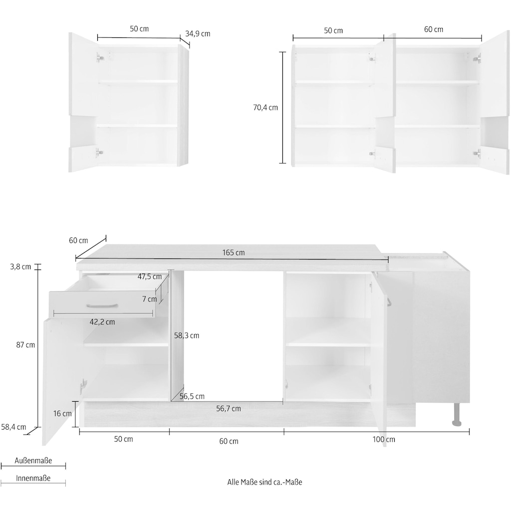 OPTIFIT Winkelküche »Elga«, Premium-Küche, Soft-Close-Funktion, Vollauszug, Stellbreite 225x175cm