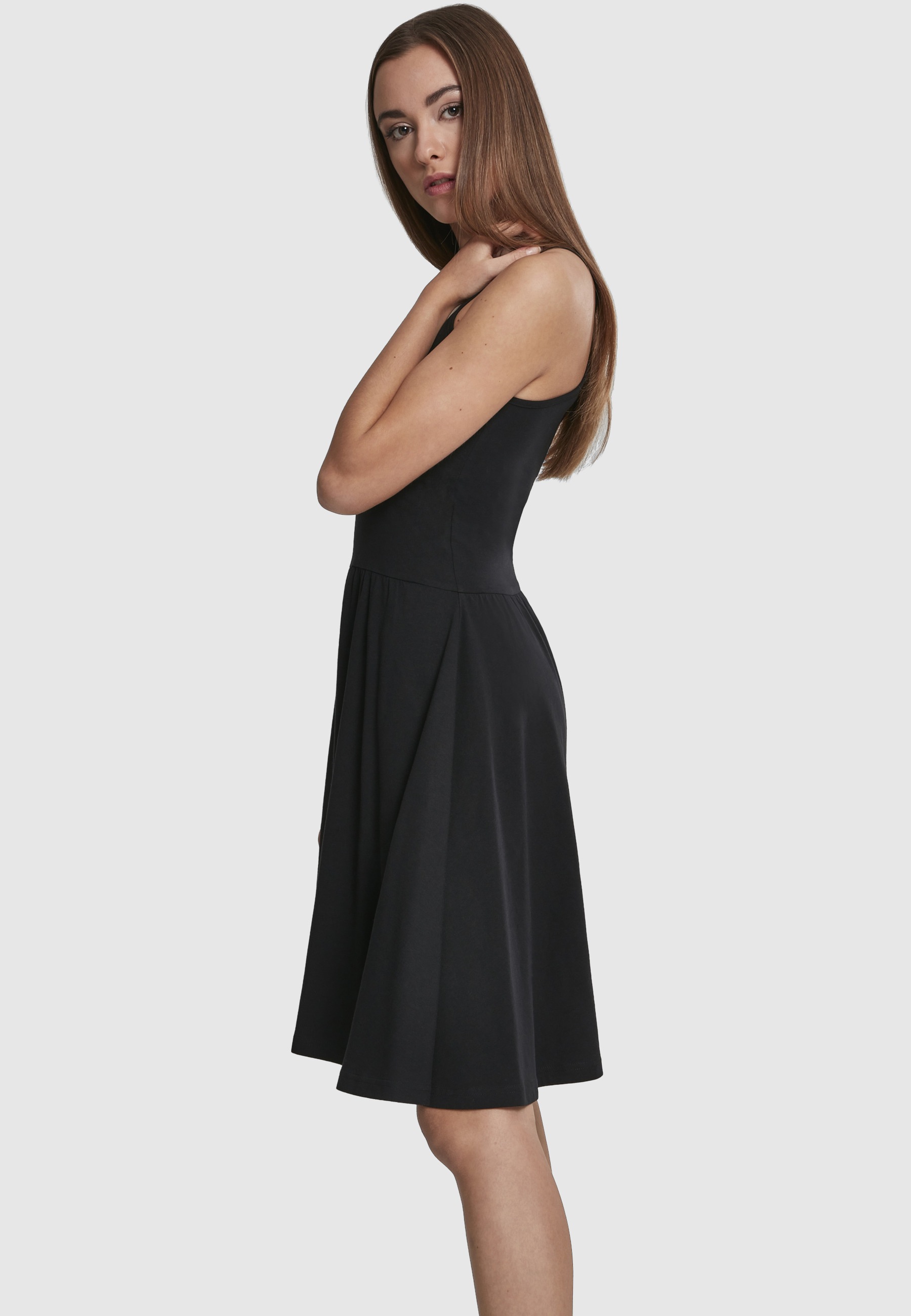 Shirtkleid URBAN CLASSICS "Urban Classics Damen Ladies Spaghetti Dress", Damen, Gr. S, US-Größen, schwarz, 95% Baumwolle, 5% Elasthan, unifarben, relaxed fit, Rundhals, Kleider Shirtkleid 3