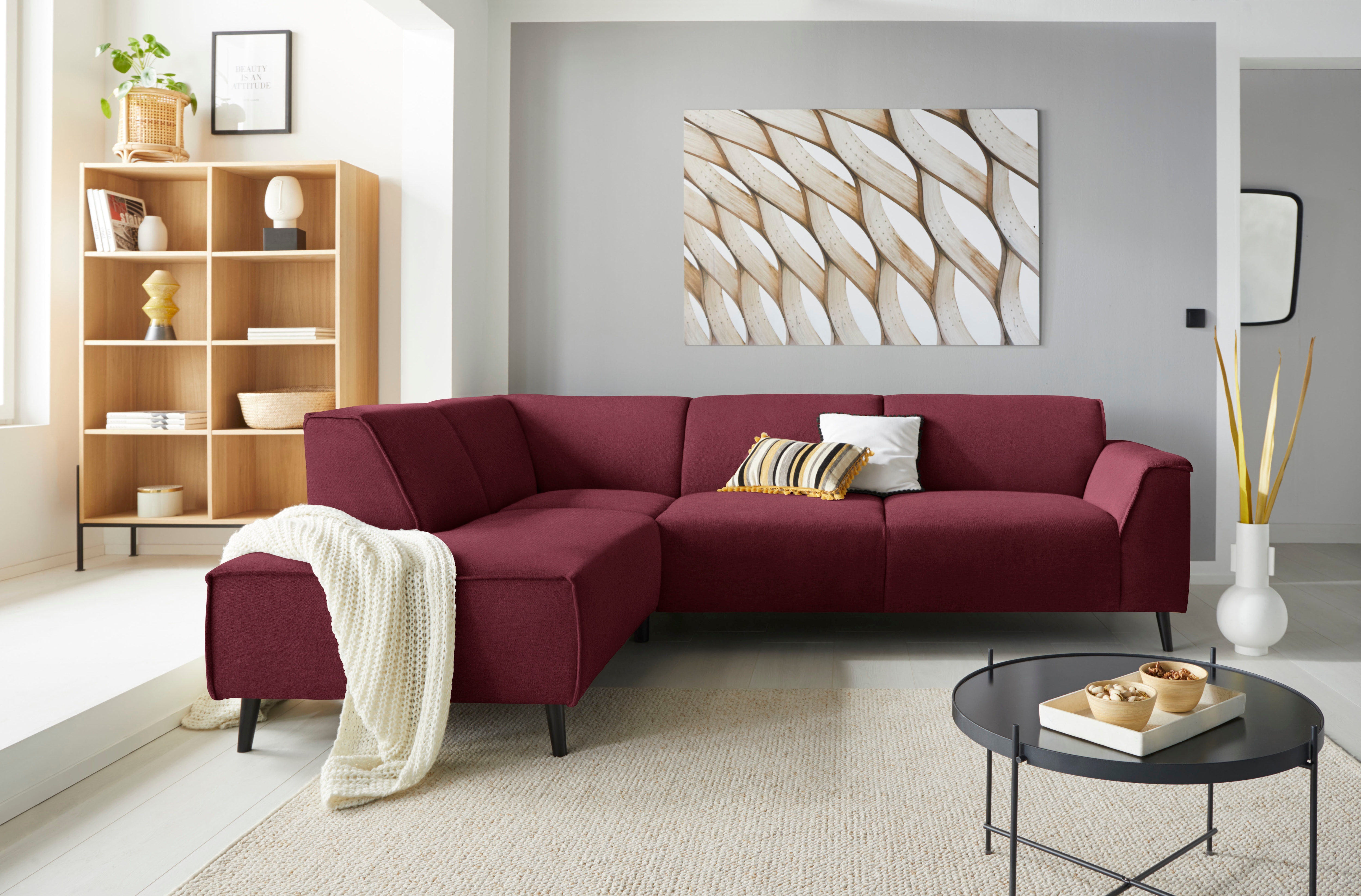 DOMO collection Ecksofa "Amora, bequem und zeitlos, L-Form" mit Federkern, Fußhöhe passend für gängige Saugroboter