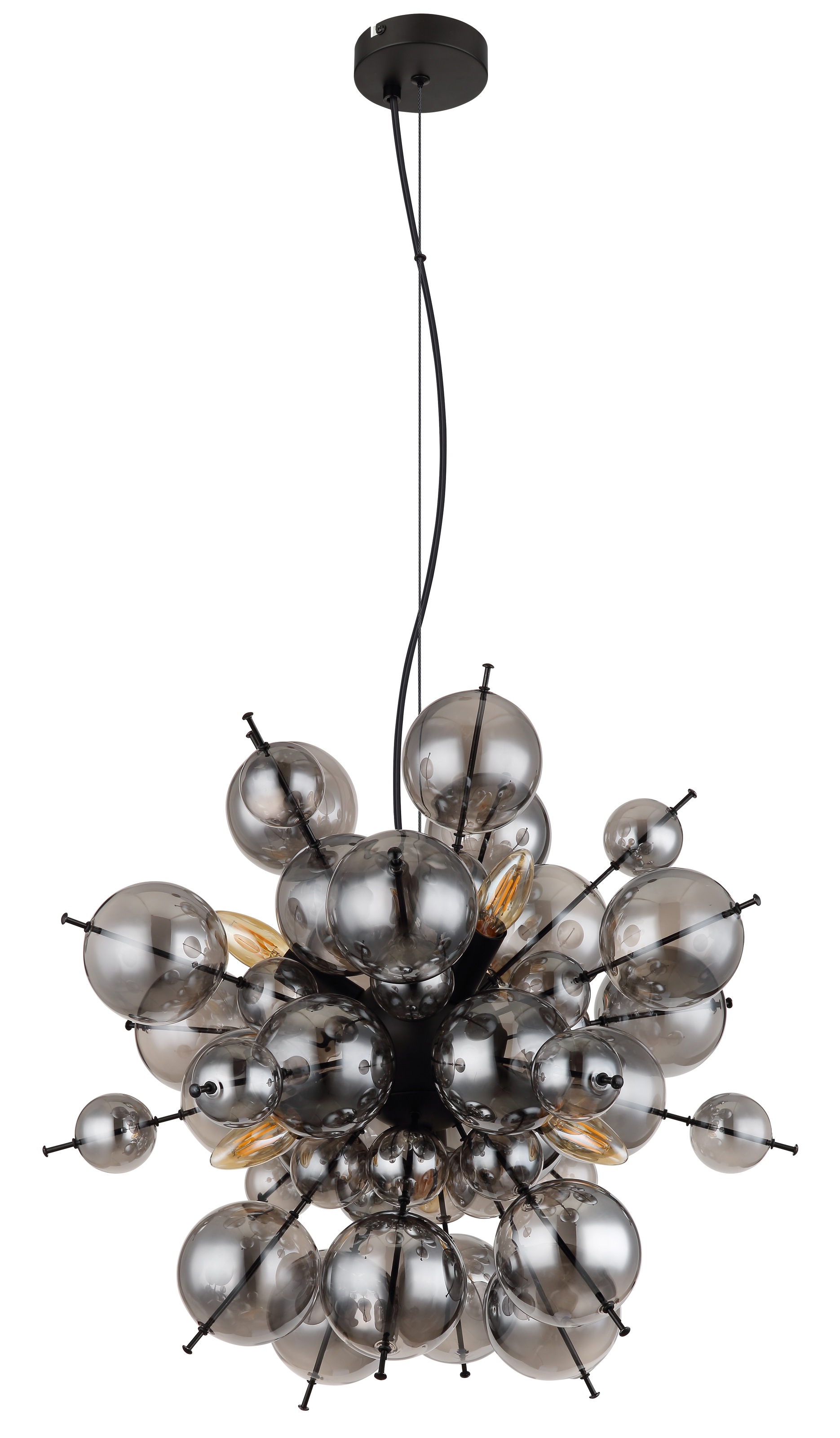 GLOBO LIGHTING Hängeleuchte "UDO", schwarz matt, 6, Ø 55cm H: 120cm, 1 Stk., Leuchten, Hängeleuchte Schwarz, Glaskugeln Rauch, höhenkürzbar, E14, Hängeleuchte 2