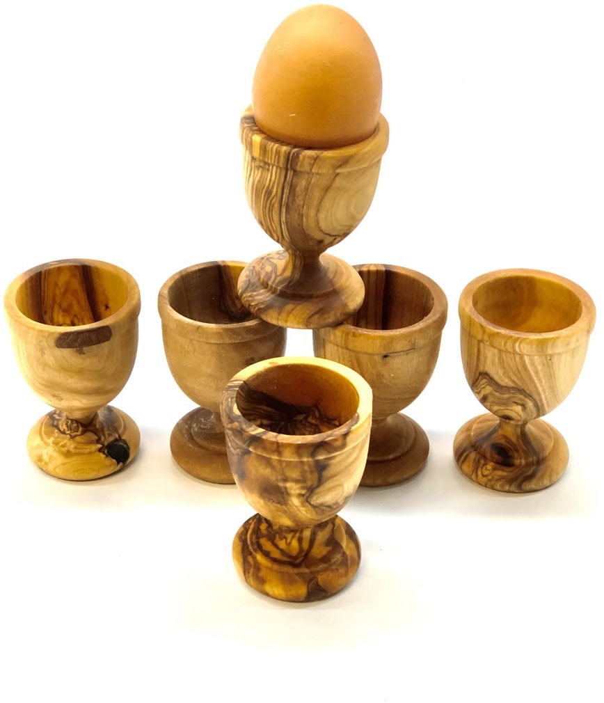 Olivenholz-erleben Eierbecher »KLASSIK gedrechselt aus edlem Olivenholz«, (Set, 6 tlg., 6x Eierbecher), Handarbeit, Angenehme Haptik, Lebensmittelecht & unbehandelt