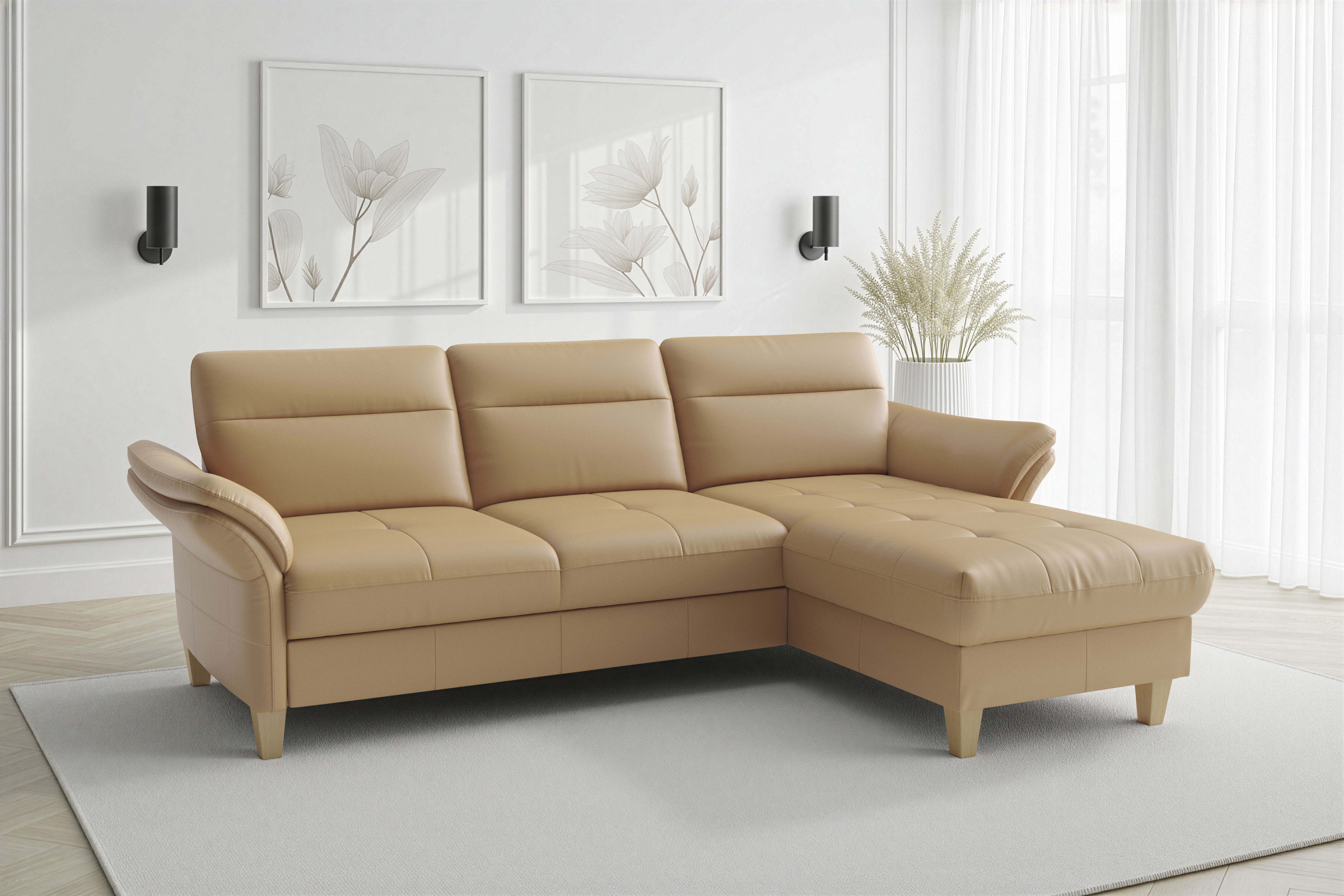 sit&more Ecksofa "Pamela L-Form, Leder, B: 218 und 230 cm mit Recamiere links od. rechts" optional Armteilverstellung, Schlaffunktion & Bettkasten