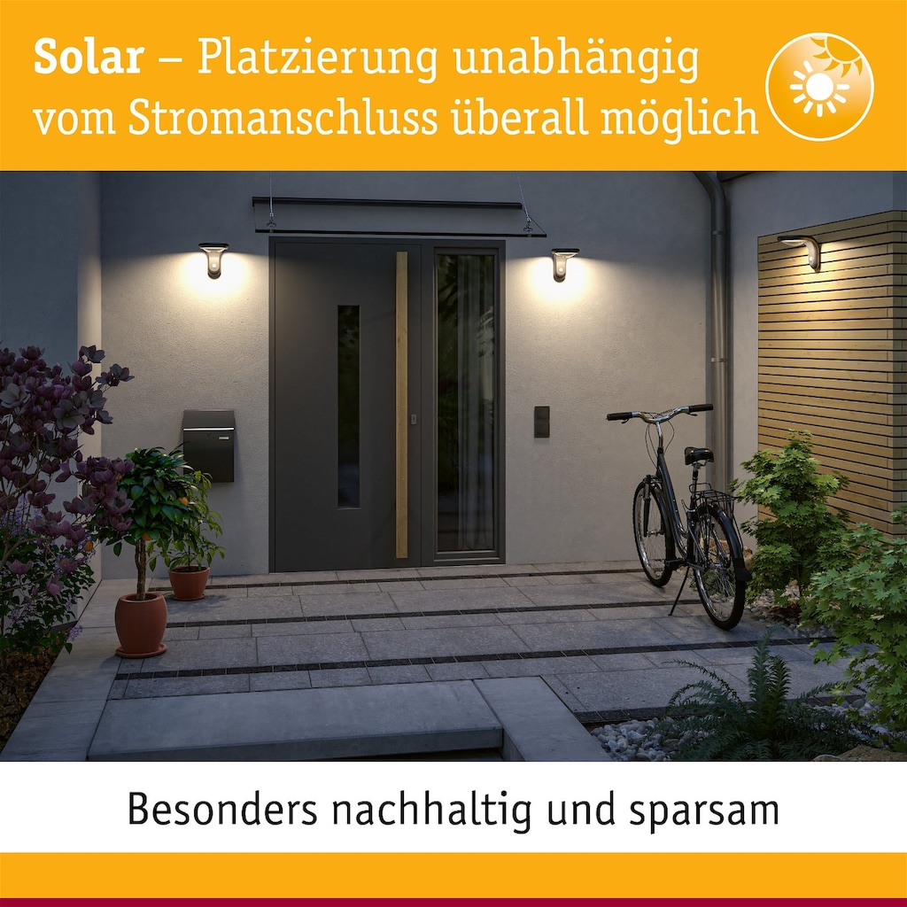 Paulmann LED Außen-Wandleuchte »Solar Marisol IP44 3000K 350lm Schwarz«, 1 flammig-flammig