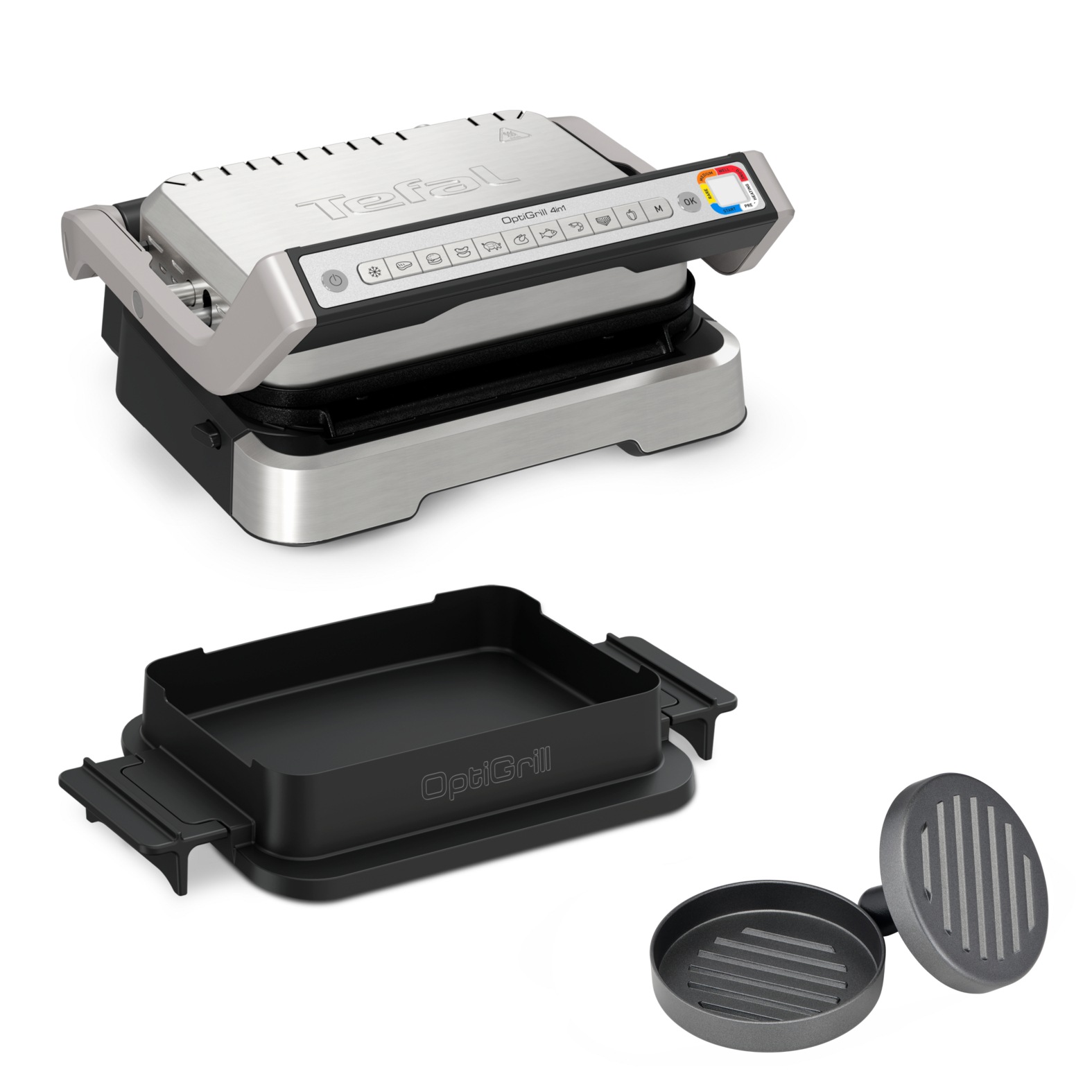 Tefal Kontaktgrill »GC774HP OptiGrill 4in1«, 2100 W, inkl. Backschale, aufklappbar. Gratis: Hamburger Presse