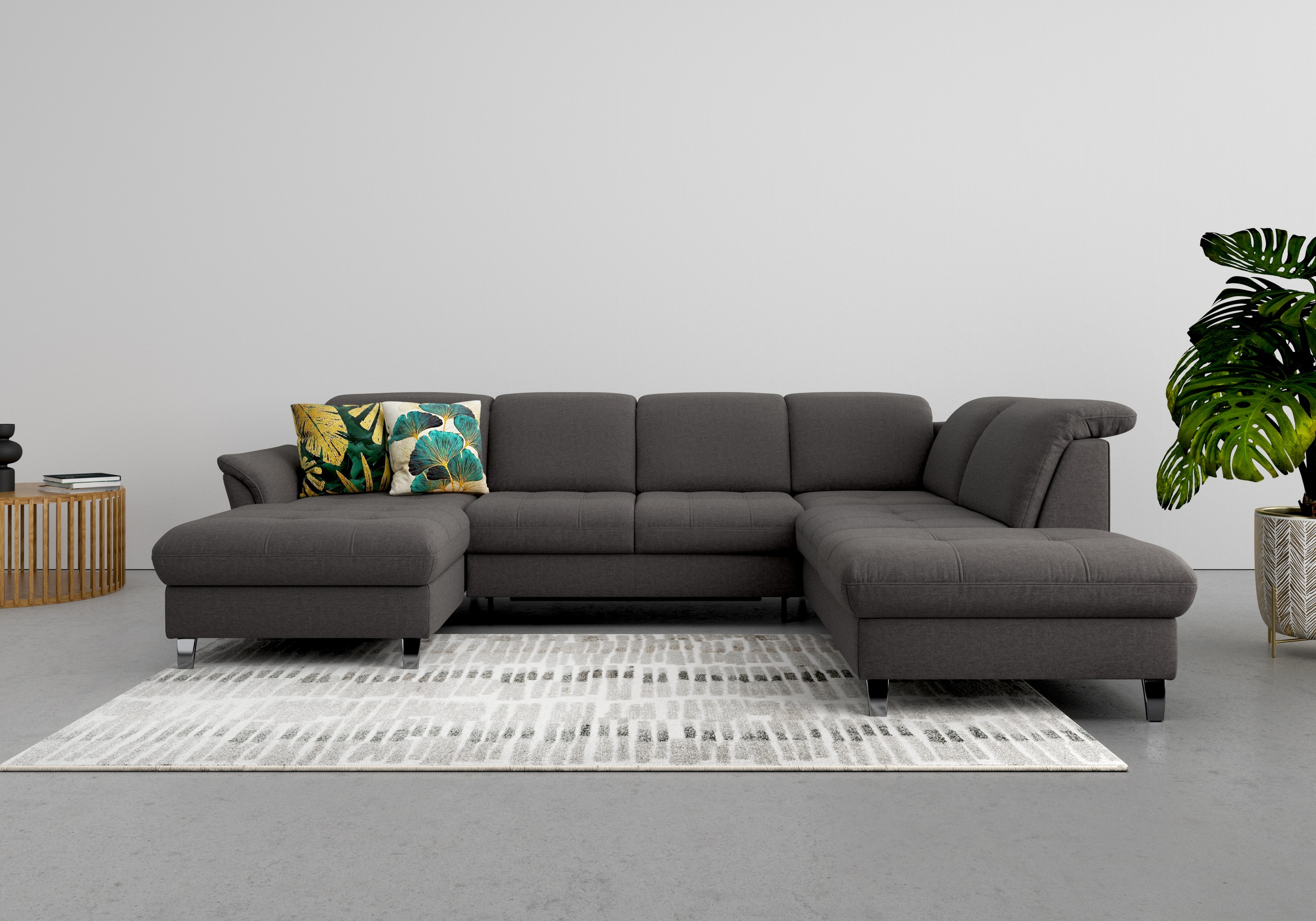 Wohnlandschaft SIT & MORE "Maggiore U-Form", grau (fango), B:312cm T:224cm, 95% Polyester, 5% Polyamid, Sofas, Wohnlandschaft, wahlweise mit Kopfteilverstellung, Bettfunktion und Stauraum 10