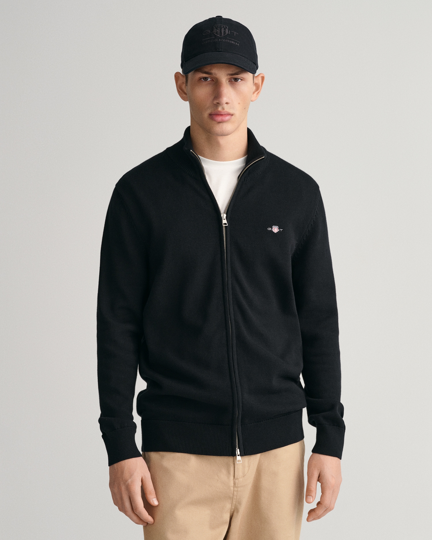 Gant Cardigan "CASUAL COTTON ZIP CARDIGAN", Mit Rippbündchen an Stehkragen, günstig online kaufen