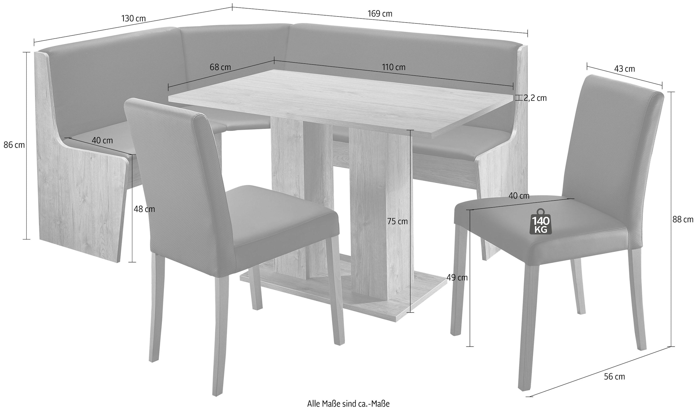 massivline&more Eckbankgruppe »Sylt«, (Set, 4 tlg.), Eckbank ist umstellbar, Eckbank mit Truhe