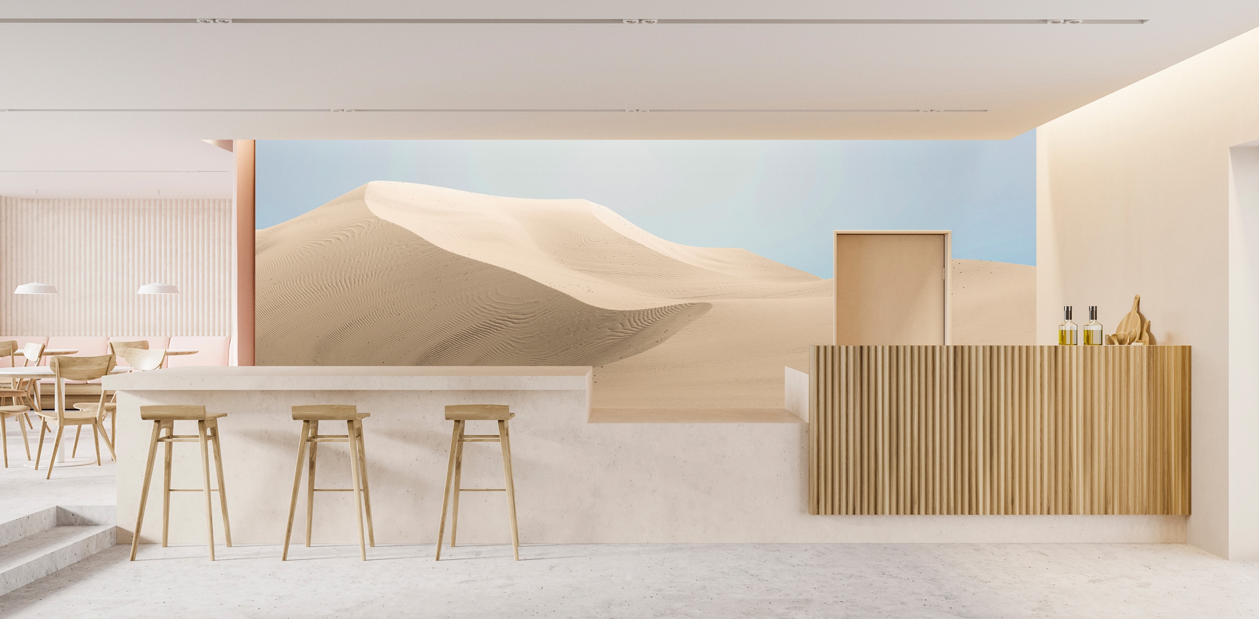 living walls Vliestapete "Fototapete Wüstenlandschaft Beige Blau Naturmotiv" matt glatt