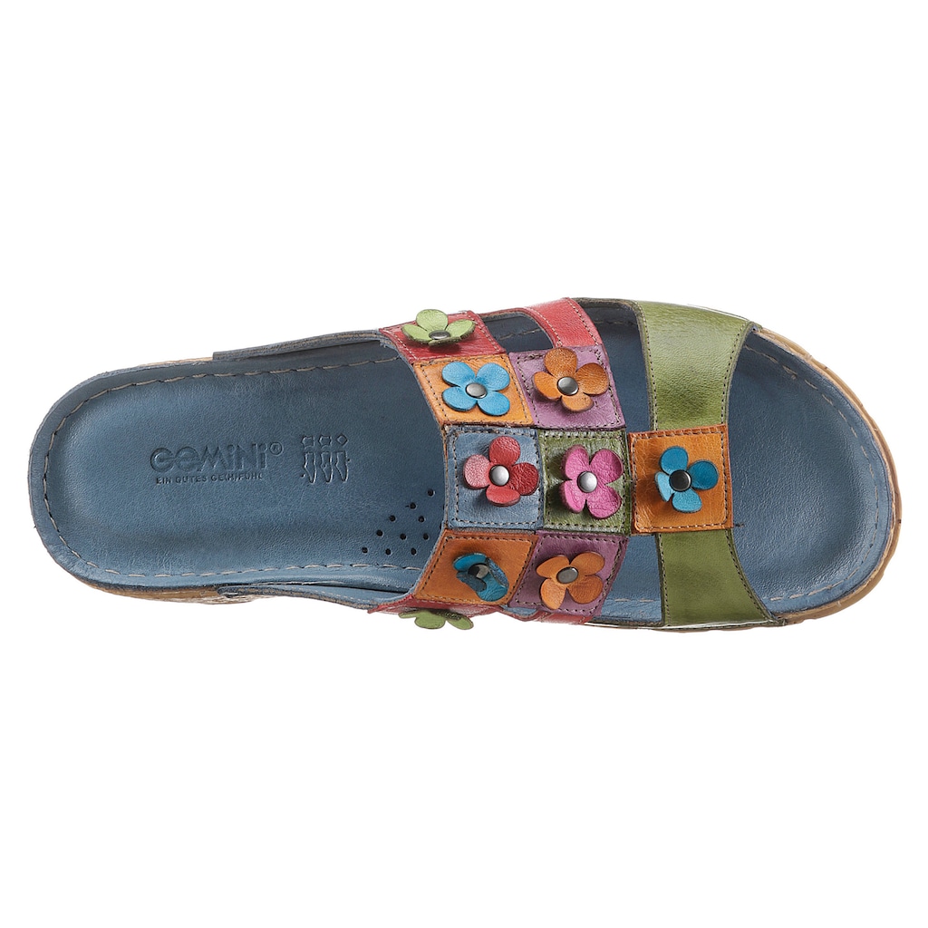 Schuhe Schuhtrends für Damen Gemini Pantolette »Kitty«, mit bunter Blüten-Verzierung bunt