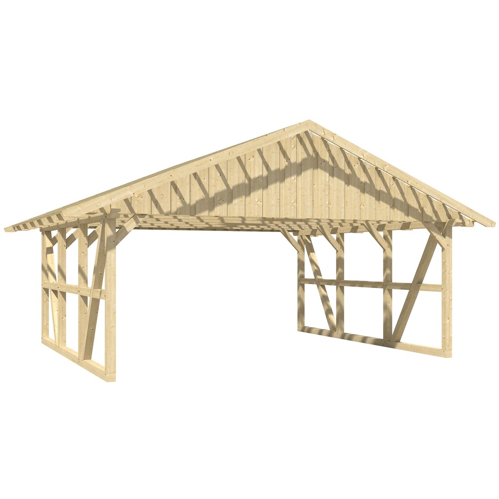 Skanholz Doppelcarport »Schwarzwald«, KVH, Fichte, 560 cm, Weiß, 684x600cm, mit Dachlattung