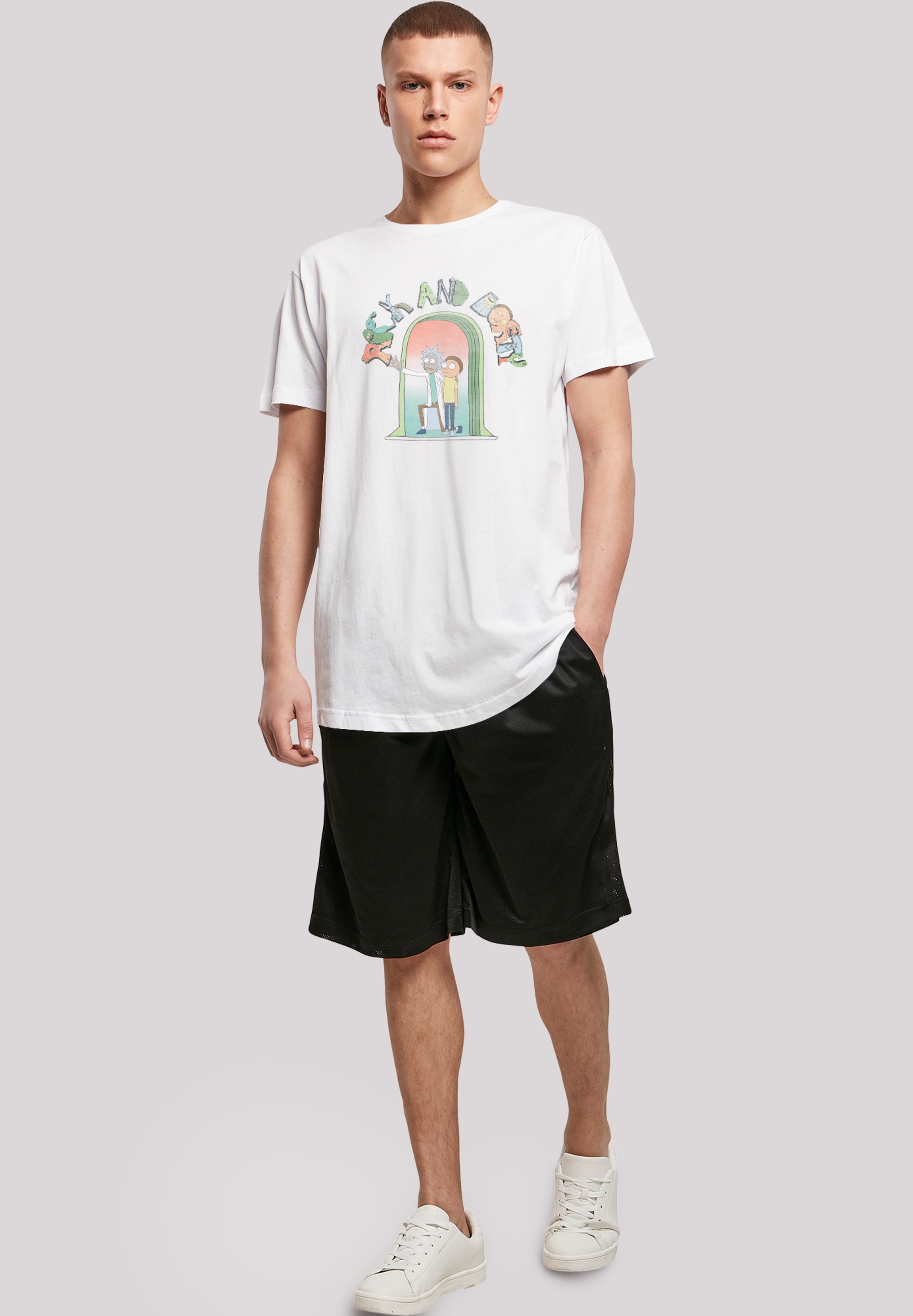 F4NT4STIC Kurzarmshirt »F4NT4STIC Herren Rick And Morty Icon Doors with Shaped Long Tee«