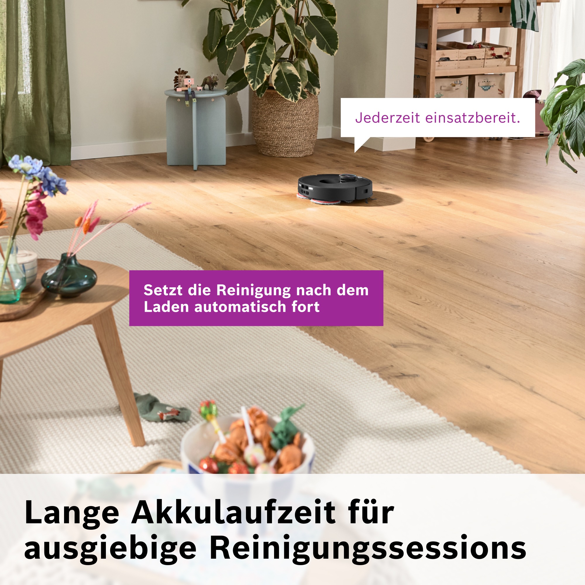 BOSCH Saugroboter »Spotless Max Cam BCRDW3BX, rotierende Wischpads, 70°C Selbstreinigung«, Datensicherheit, 11.000 Pa Saugkraft, Absaugstation, Kamera