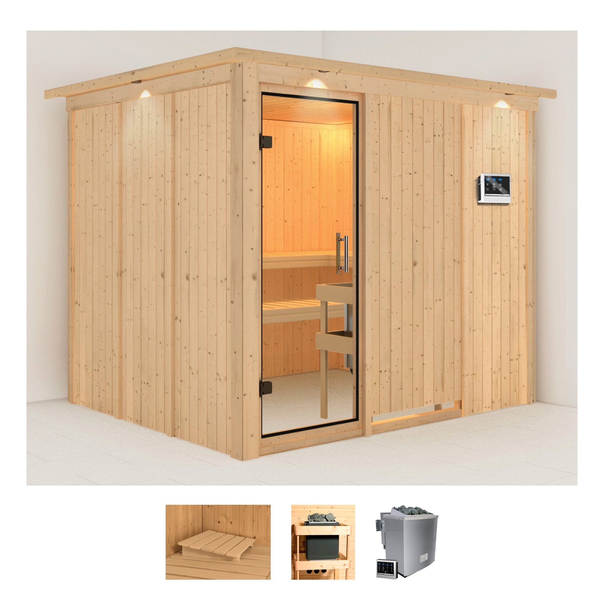 Karibu Sauna "Gitte" Set, Ofen 9 KW externe Strg easy
