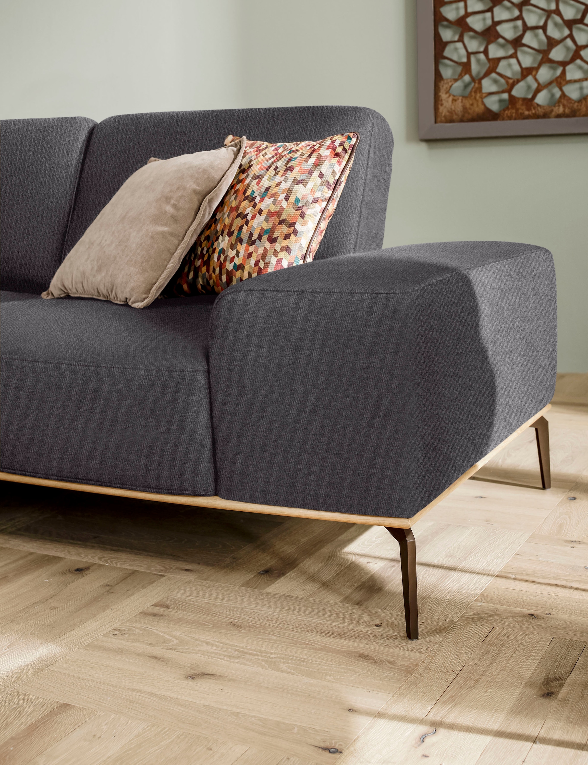 W.SCHILLIG Ecksofa »run, Designsofa mit tollem Sitzkomfort, L-Form«, mit Holzsockel, Füße in Bronze pulverbeschichtet, Breite 299 cm