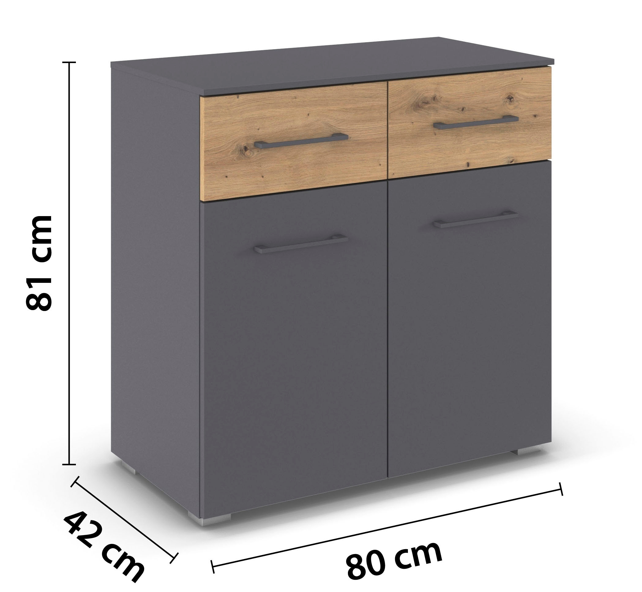 rauch Kombikommode »Sideboard Kommode Schubladenkommode Türenkommode BOSTON-EXTRA« B/H/T: 80/81/42 cm,  mit 2 geräumigen Schubladen, Einlegeboden verstellbar MADE IN GERMANY