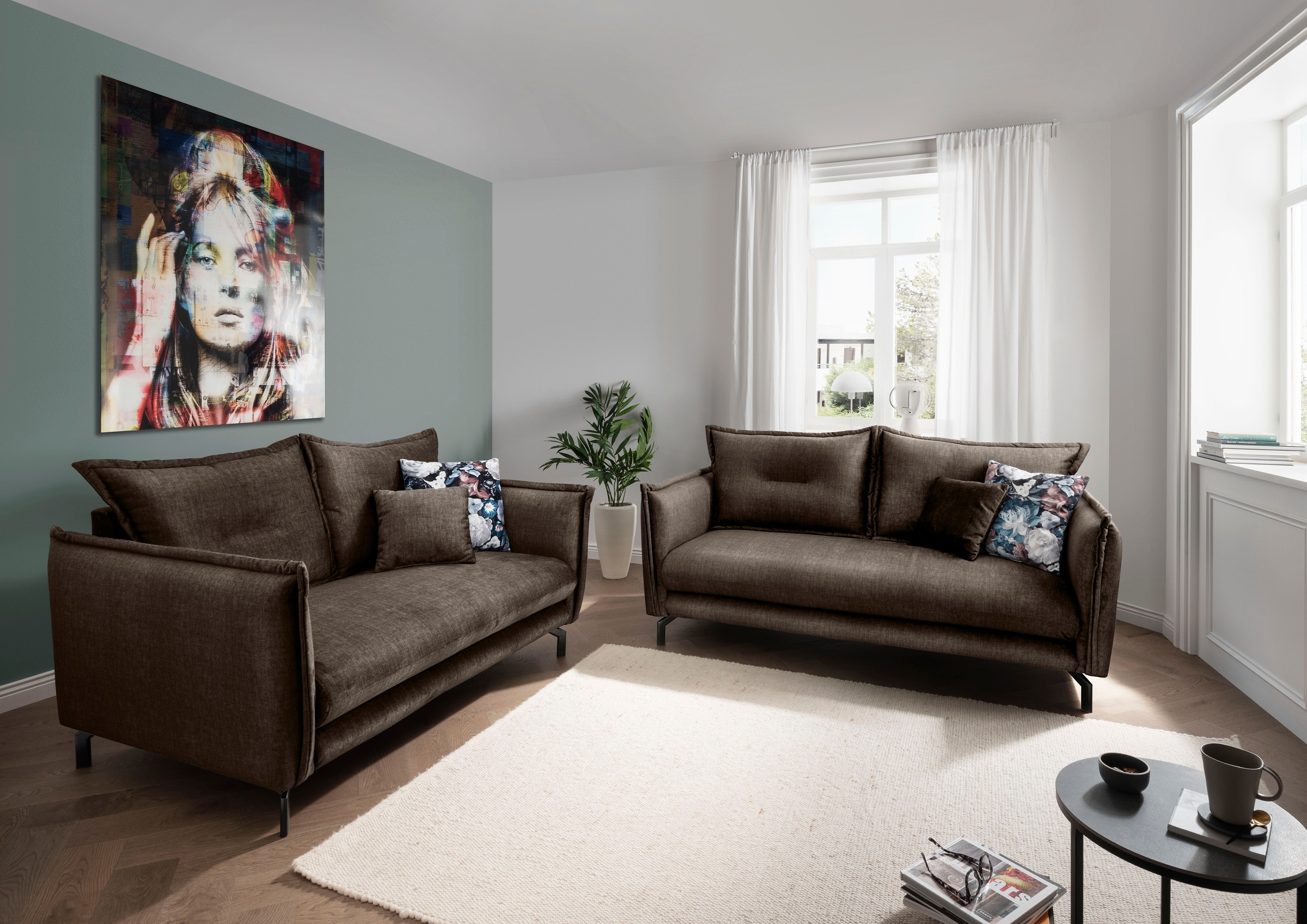 Home Affaire LAVA 3-Seater Sofa Brown/Turquoise 198cm 2