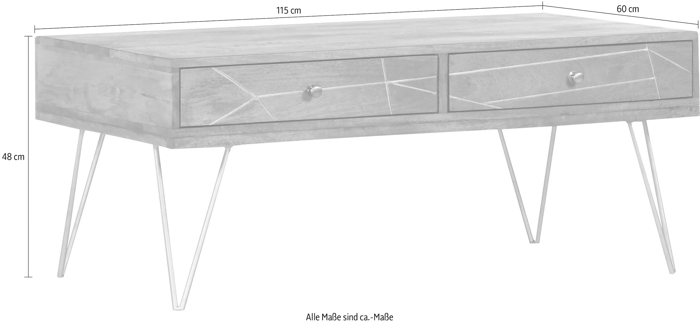 Gutmann Factory Couchtisch »Scan«, Hairpin Beine, moderner Couchtisch aus Massivholz Mango oder Akazie