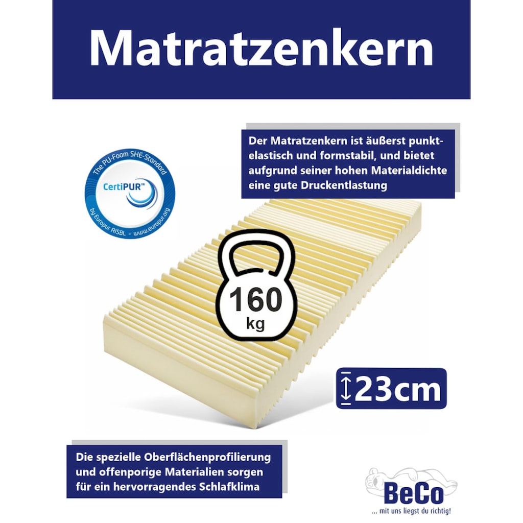 Beco Kaltschaummatratze »Luxus Matratze für Gewichtige - mit besonderer Matratzenhöhe und hält auch starker Belastung stand«, 23 cm cm hoch, Raumgewicht: 40 kg/m³, (1 St.), für Gewichtige und "Schwitzer" geeignet