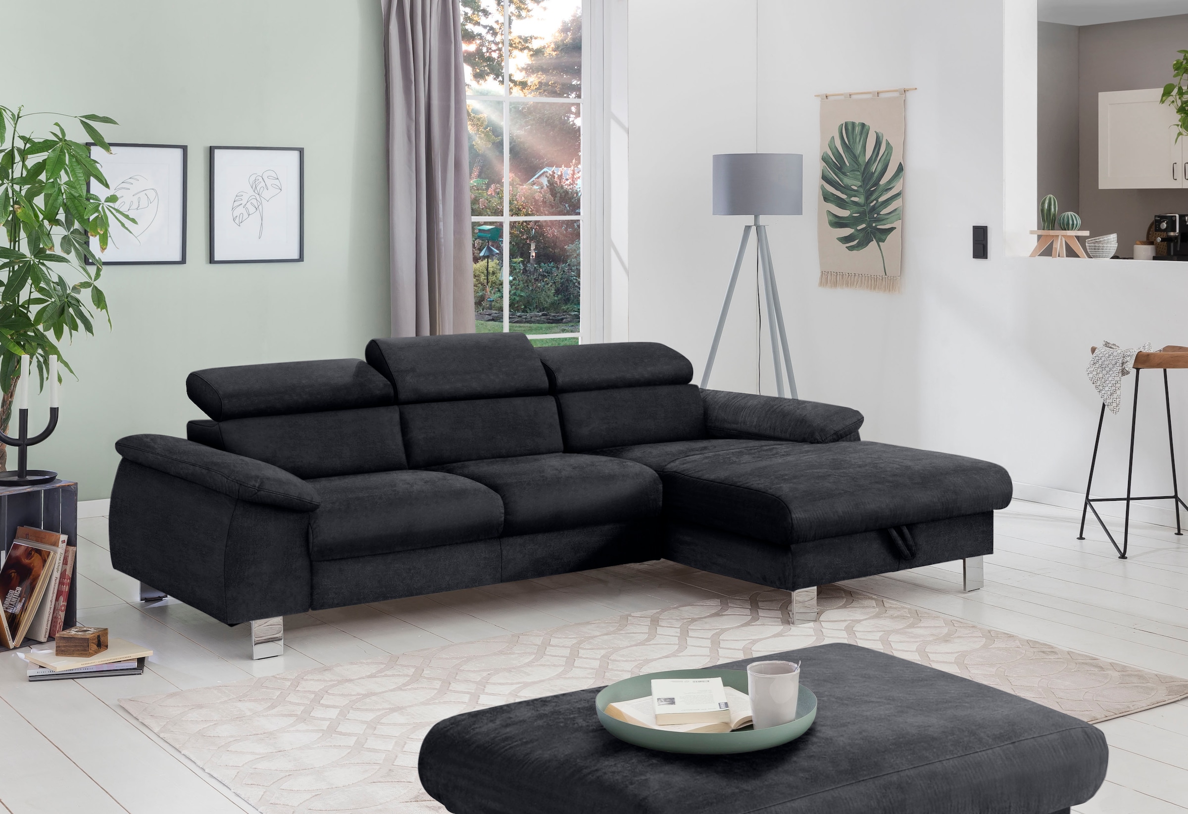 COTTA Ecksofa "Komaris L-Form, B: 244 cm" mit Kopfteilverstellung, optional Schlaffunktion, Bettkasten & Licht