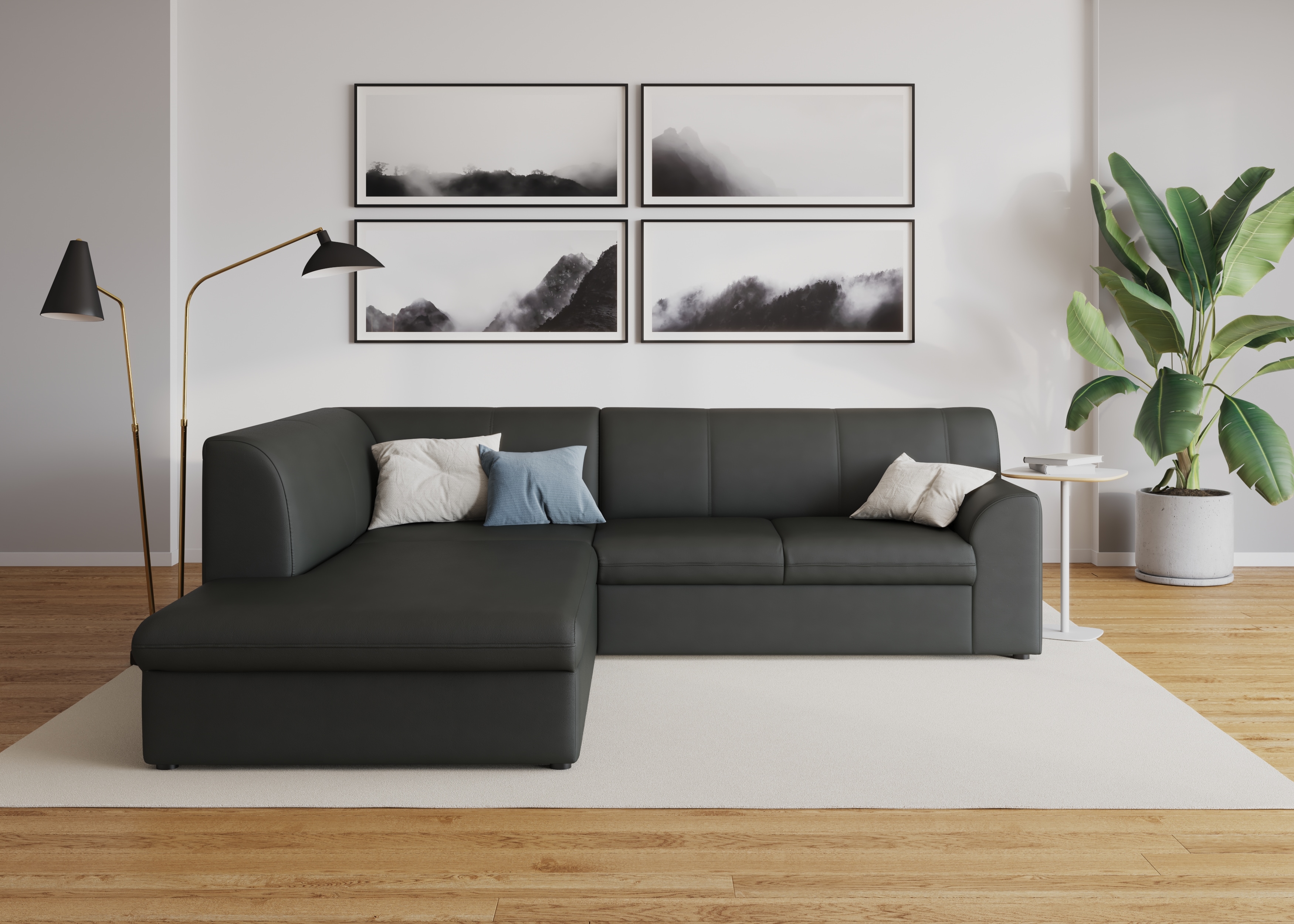 DOMO collection "Topper zeitlos elegant, kompakte StellmaßeL-Form" mit Ottomane, wahlweise mit Schlaffunktion