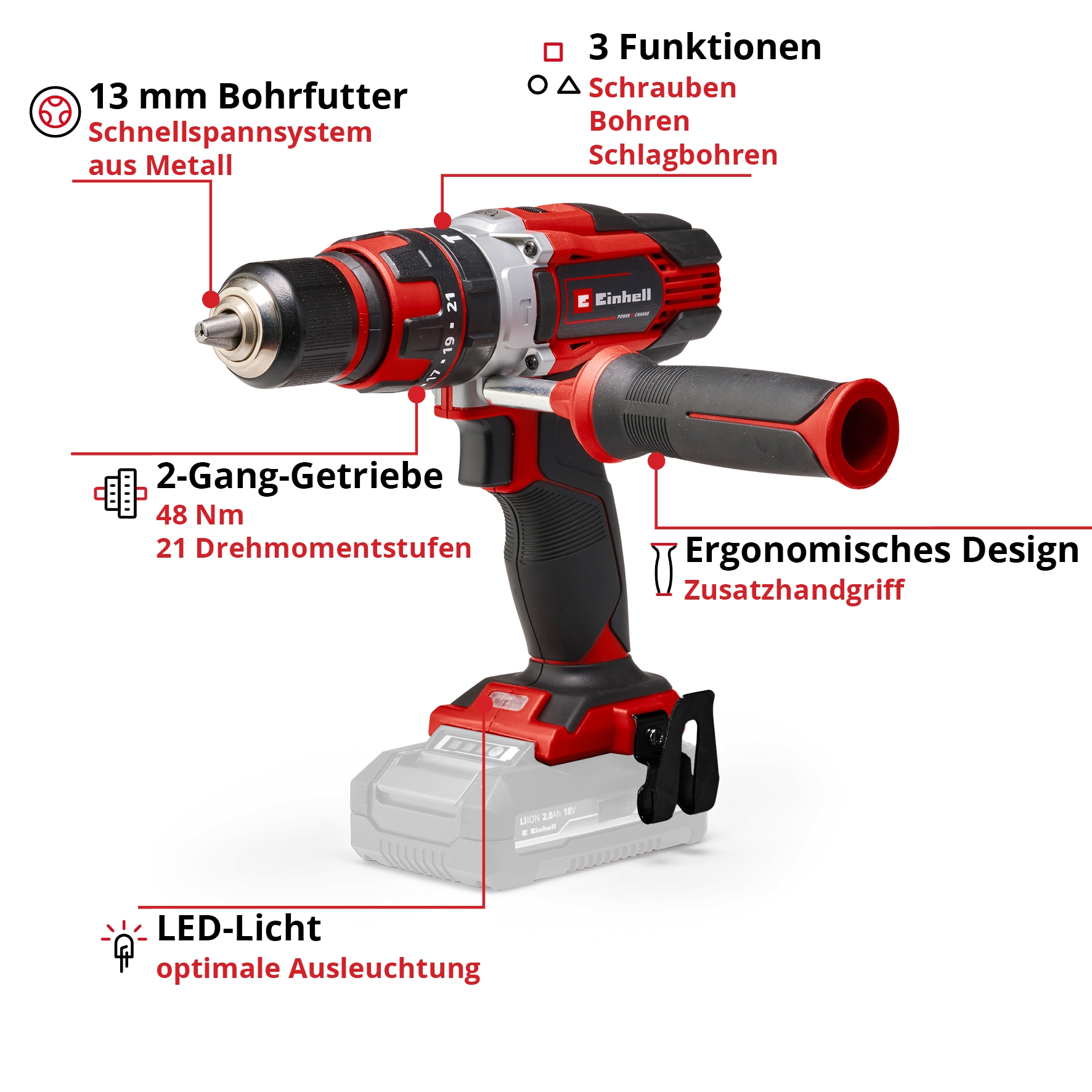 Einhell Akku-Schlagbohrschrauber »TE-CD 18/48 Li-i-Solo«, Power X-Change, ohne Akku und Ladegerät