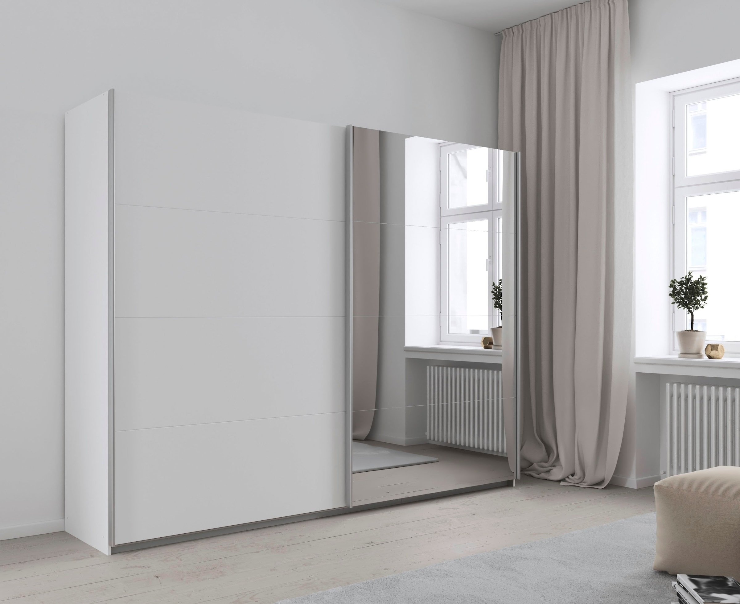 INOSIGN BY RAUCH Schwebetürenschrank »Kleiderschrank Schrank Garderobe Schlafzimmerschrank THANOS«, (in 3 verschiedenen Ausstattungen BASIC/CLASSIC/PREMIUM), Optional mit Spiegel, Metall-Griffleisten alufarben MADE IN GERMANY