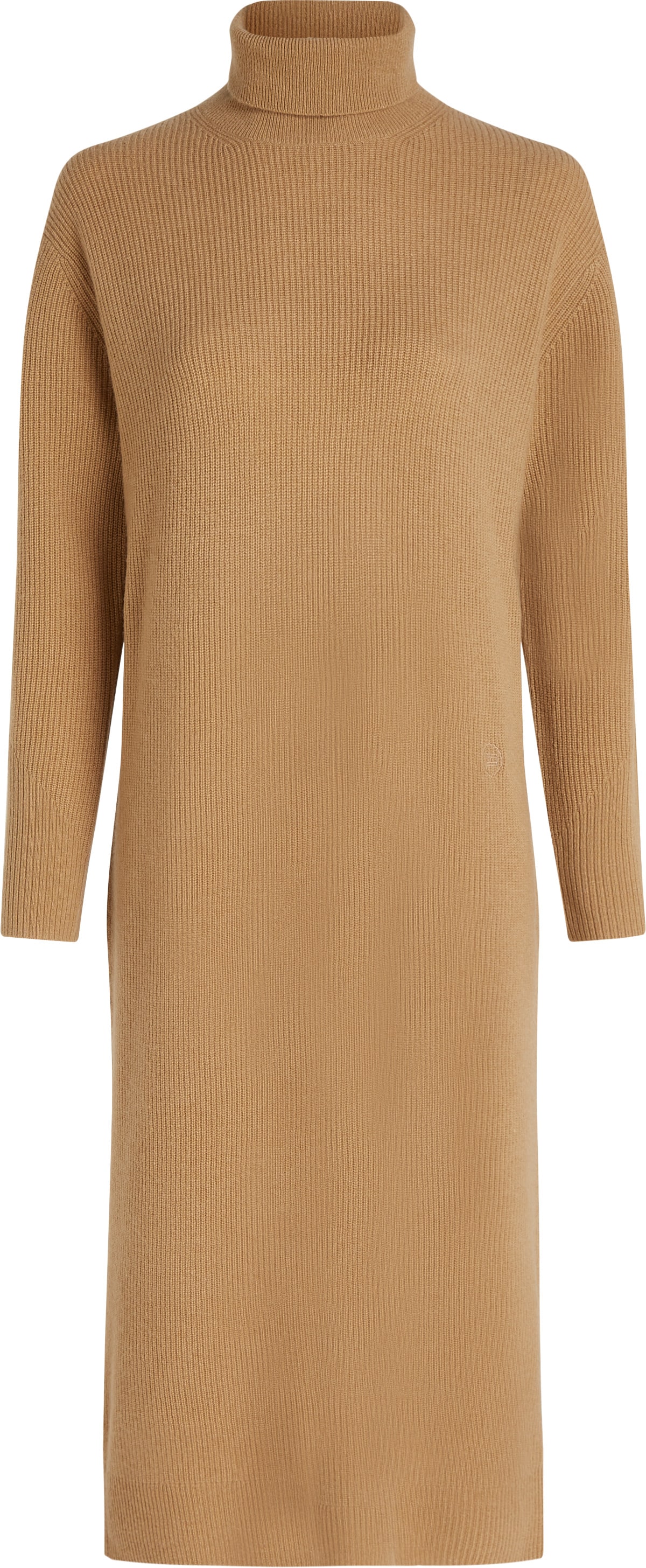 Tommy Hilfiger Strickkleid »WOOL CASH ROLL-NK LONG DRESS« mit Logostickerei, in Rippoptik
