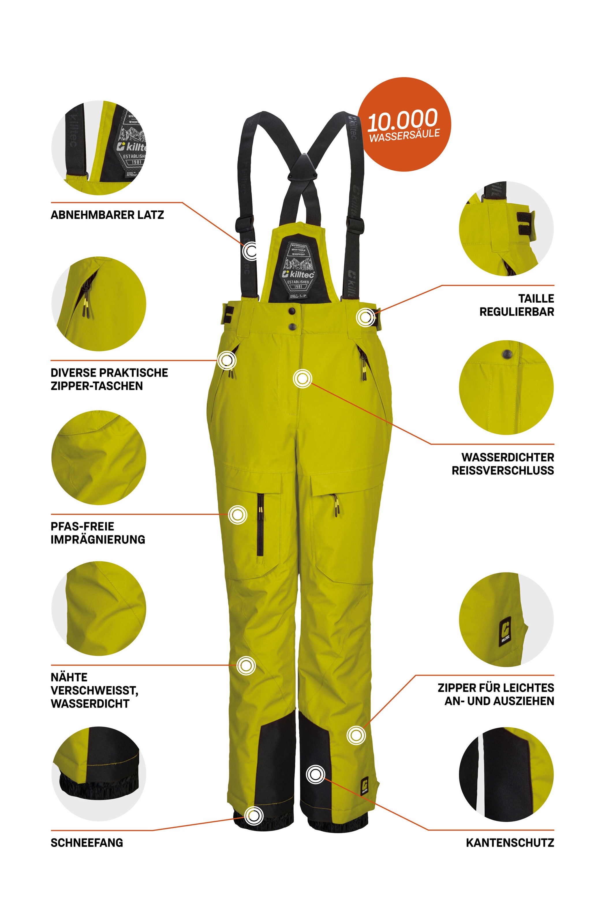 Killtec Skihose »KSW 204 BYS SKI PNTS«, Wasserdichte, atmungsaktive Skihose mit verstellbarem Latz und Trägern