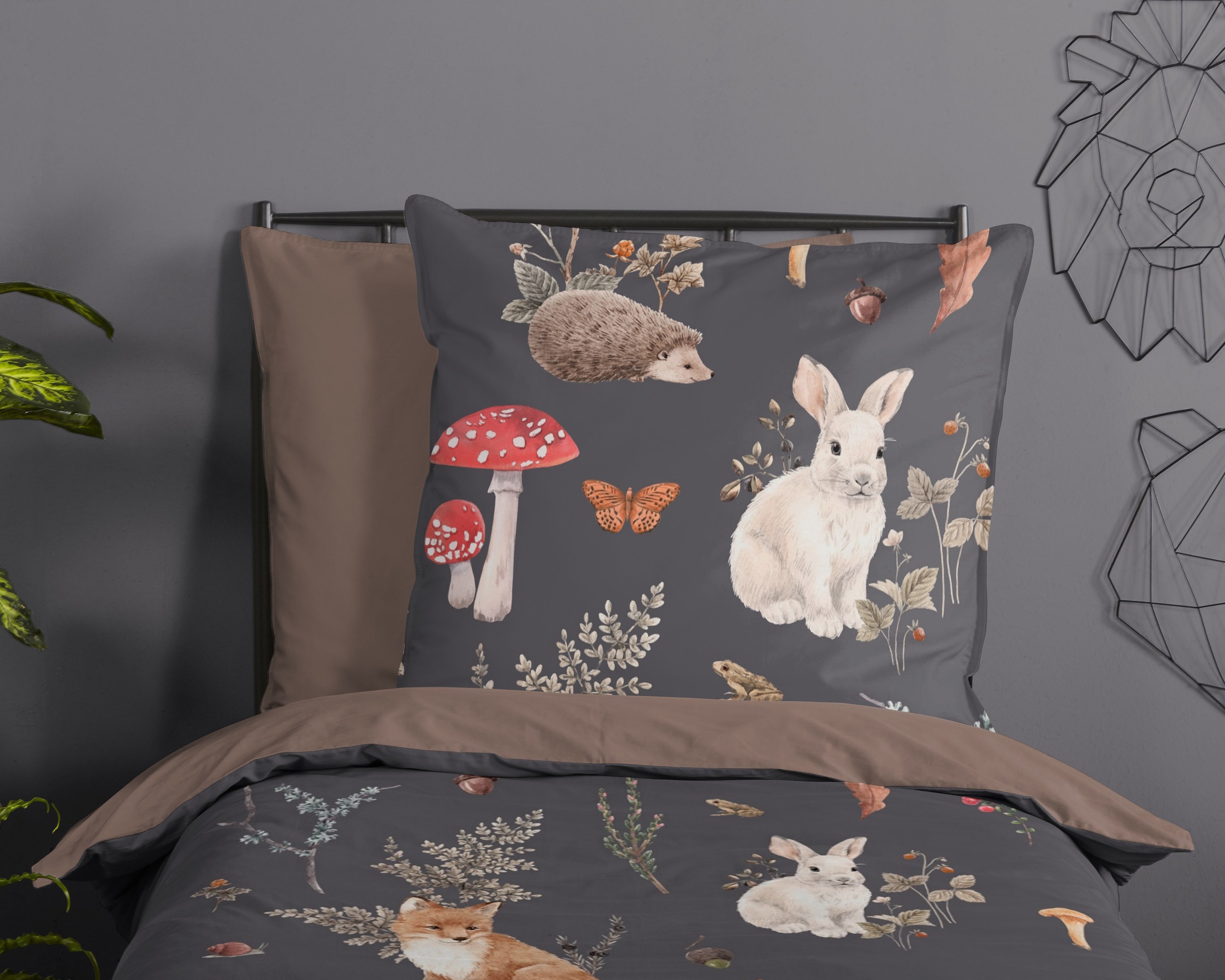 Thumbnail - PURE luxury collection Kinderbettwäsche "Rox", Mikrofaser, 135x200, Pflegeleicht, Wendeoptik, Kind, Herbst, Tiere