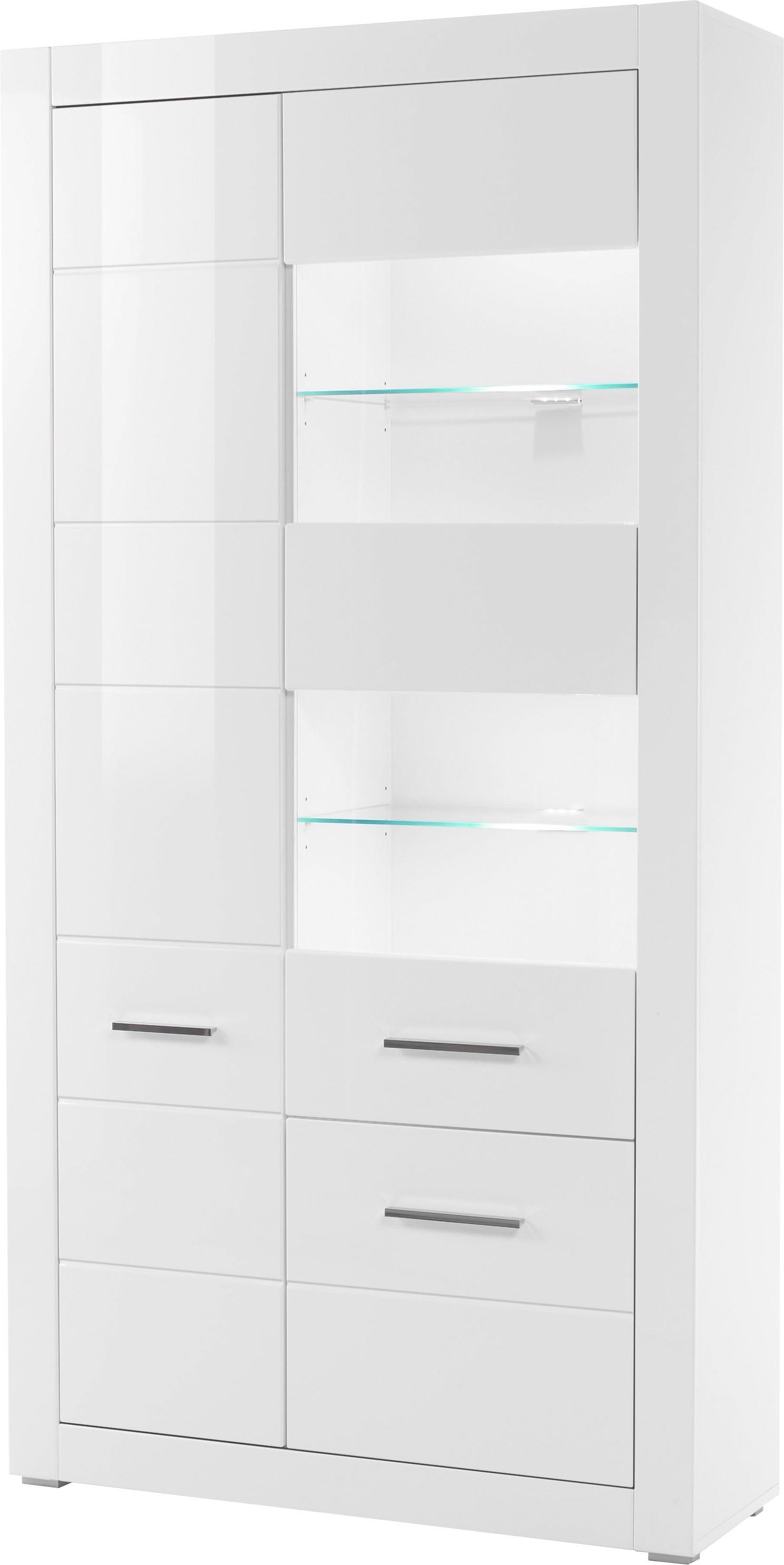 Home affaire Vitrine "Bianco, moderne Standvitrine, Vitrinenschrank, Glasvitrine" silberne Metallgriffe, ausreichend Stauraum, zeitlos, 198 cm hoch