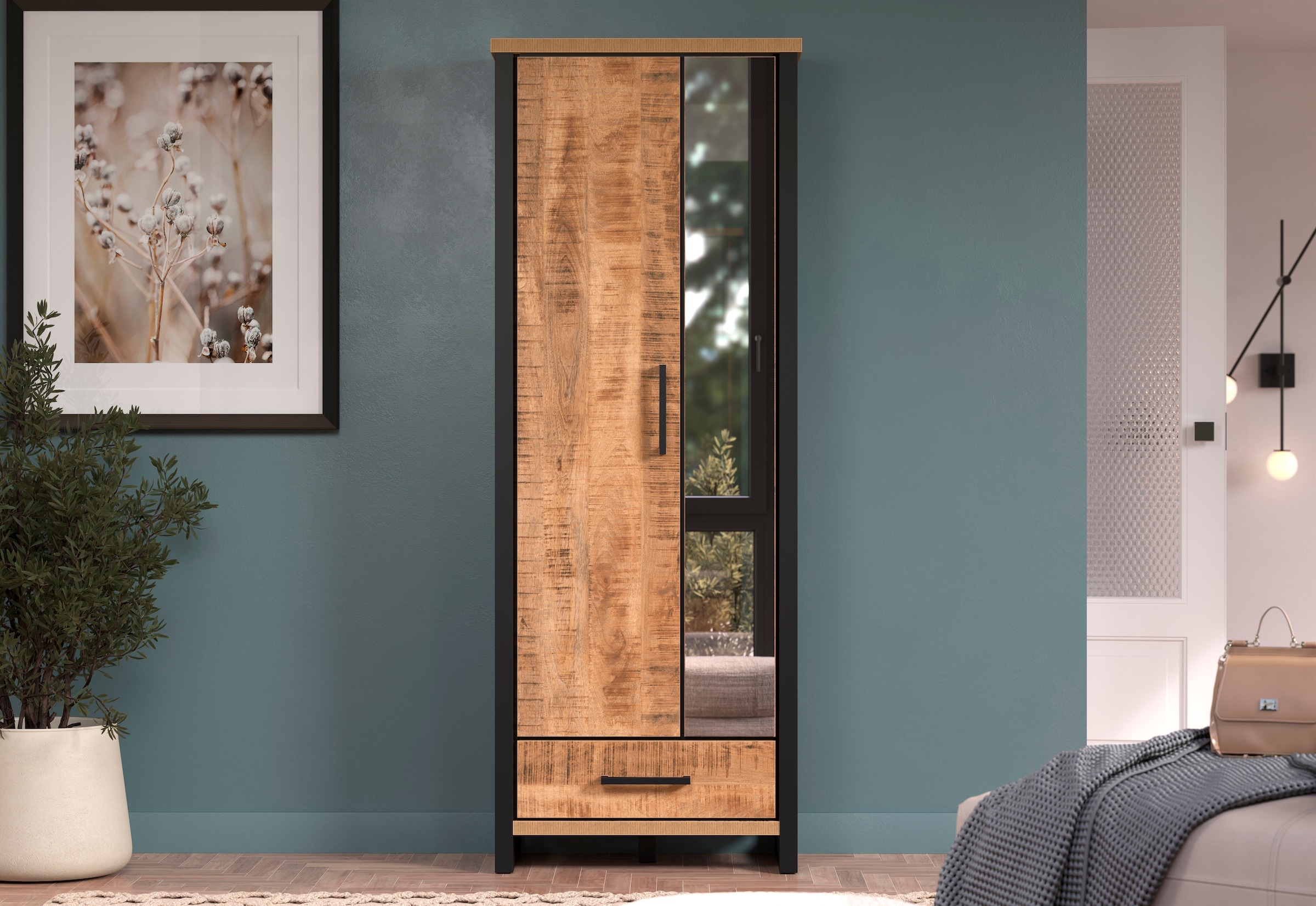 Home affaire Garderobenschrank »Elda« 1 Stk. tlg. Schrank mit ausziehbarer Kleiderstange, 2 Türen – (B/T/H) 73/39/195 cm