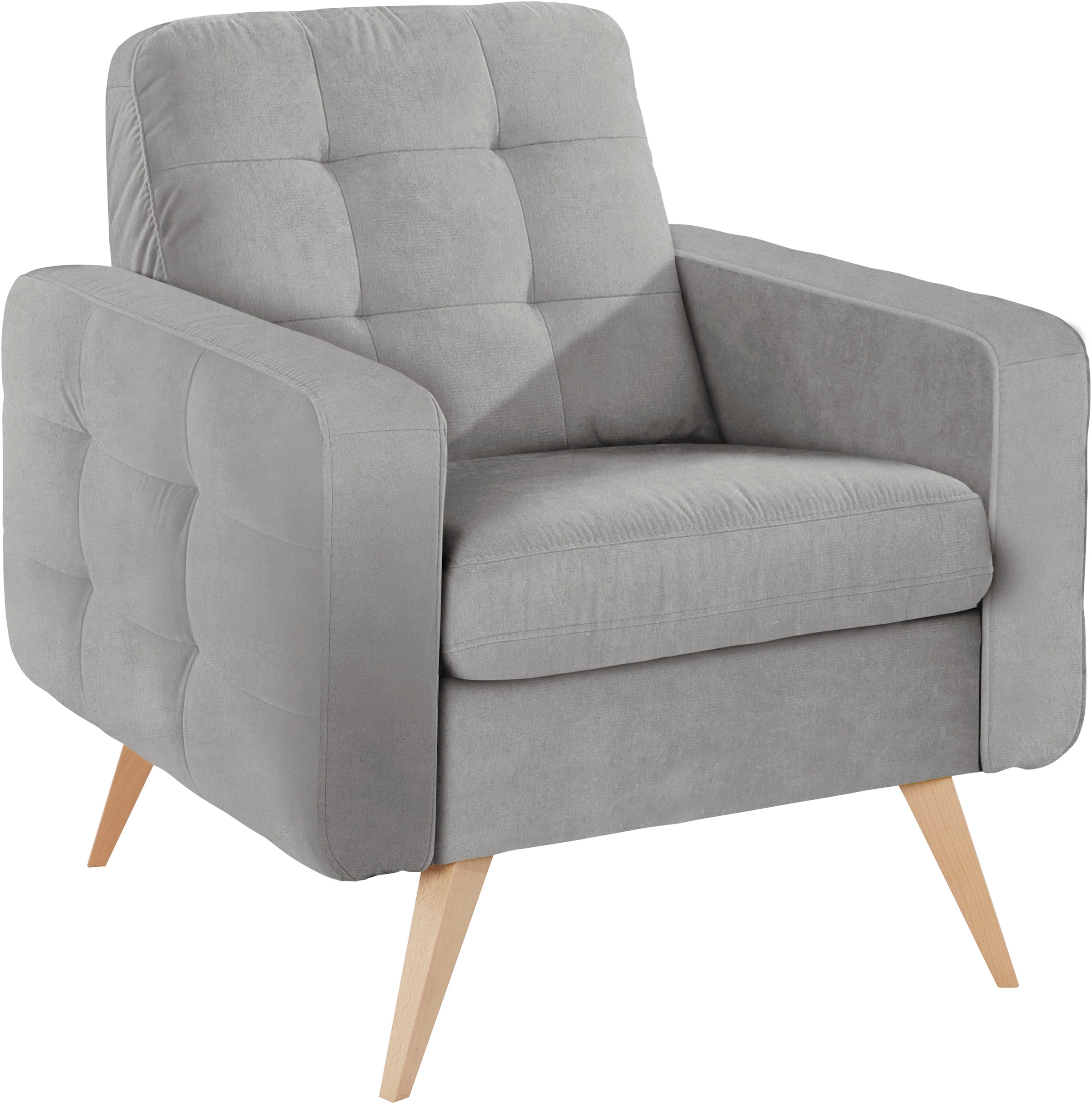 exxpo - sofa fashion Sessel »Nappa, Loungesessel, aktuelle Rückensteppung, bequem und modern«, hoher Holzfuß
