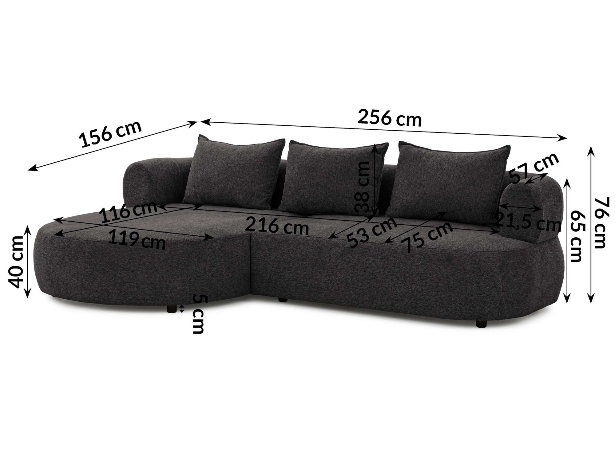 Home affaire Ecksofa »LUSSAC L-Form Design-Sofa mit Zierkissen, Maße B/T/H: 257/159/78 cm« hoher Sitzkomfort und modernes Design, Sofa ohne Bettfunktion