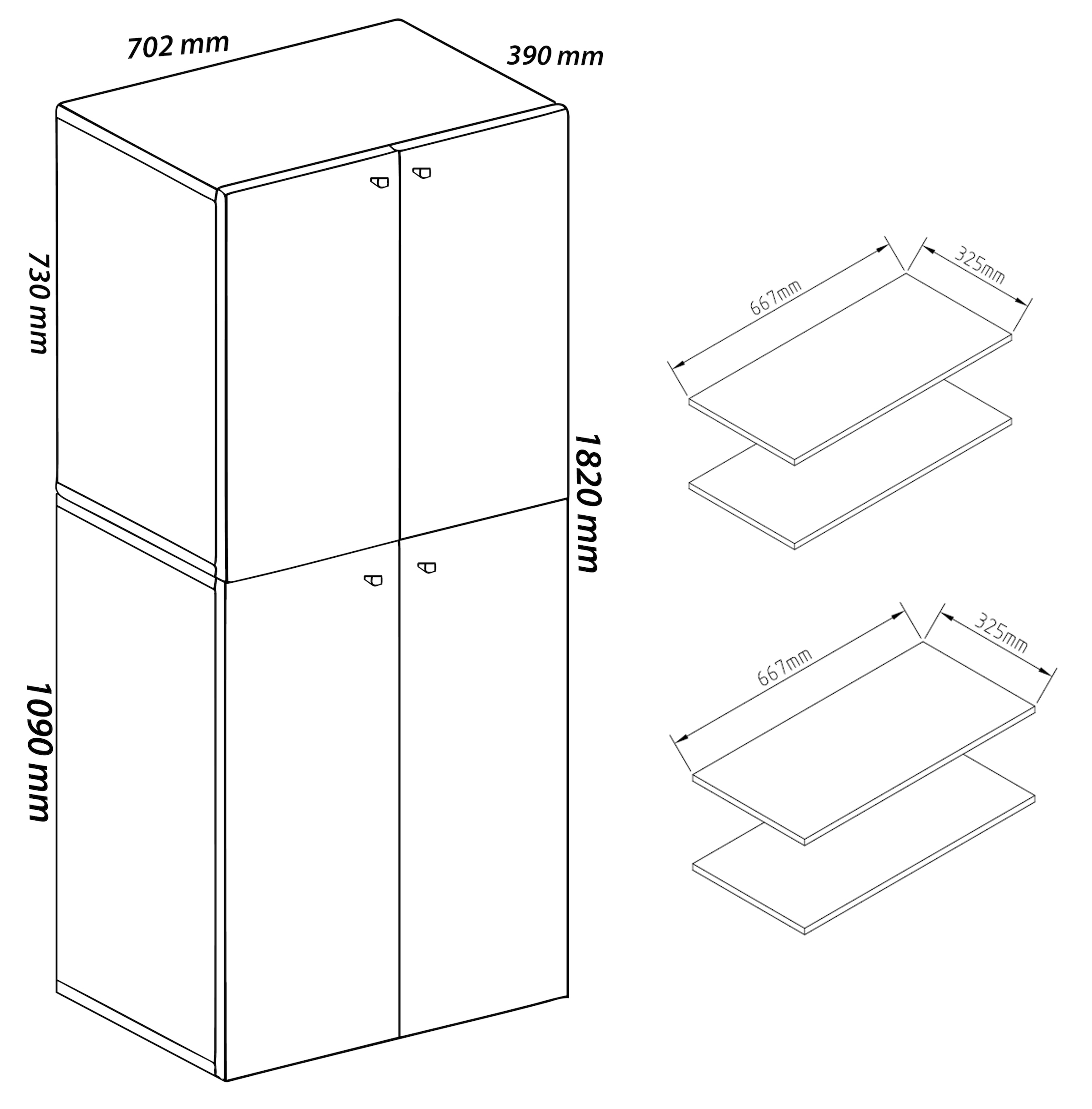 VCM Schuhschrank »VCM Holz-Schuhschrank | Maße: B. 70 x H. 184 x T. 40 cm | Allzweckschrank | 9 Fächer | 4 Drehtüren - Lona«, (1 St.)