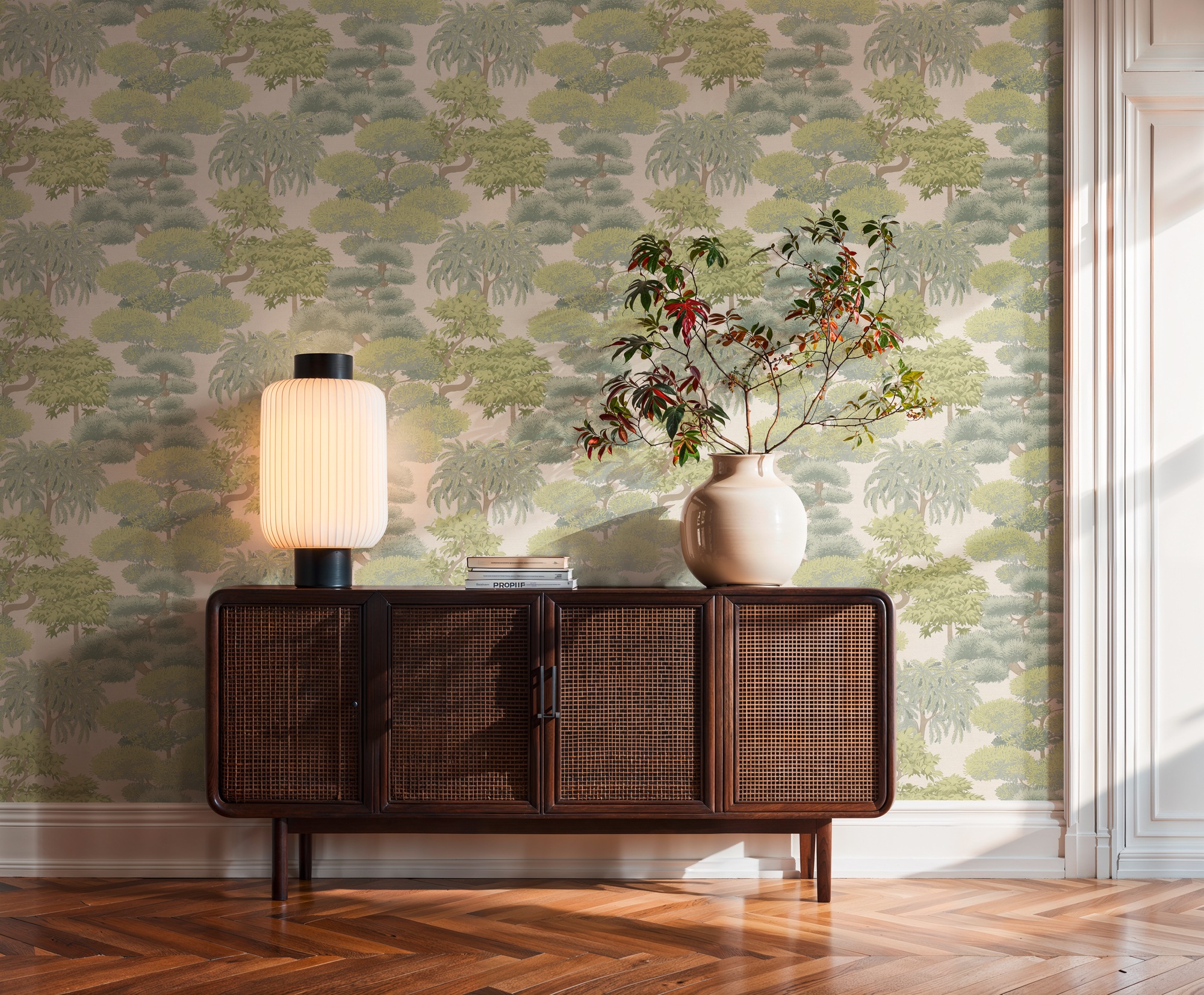 A.S. Création Vliestapete "Cuba II Tropical Garden Trees" Retro floral tropisch leicht strukturiert Stilisiertes Naturmotiv mit dekorativen Bäumen und Tiefe