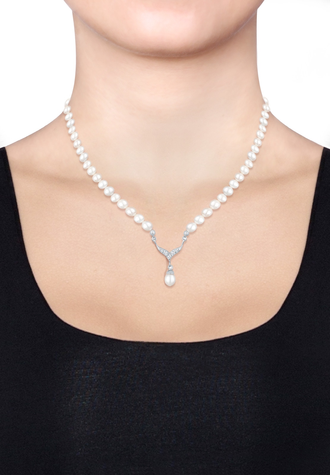 Elli Silberkette »Halskette Collier Süßwasserzuchtperle Zirkonia 925 Silber«