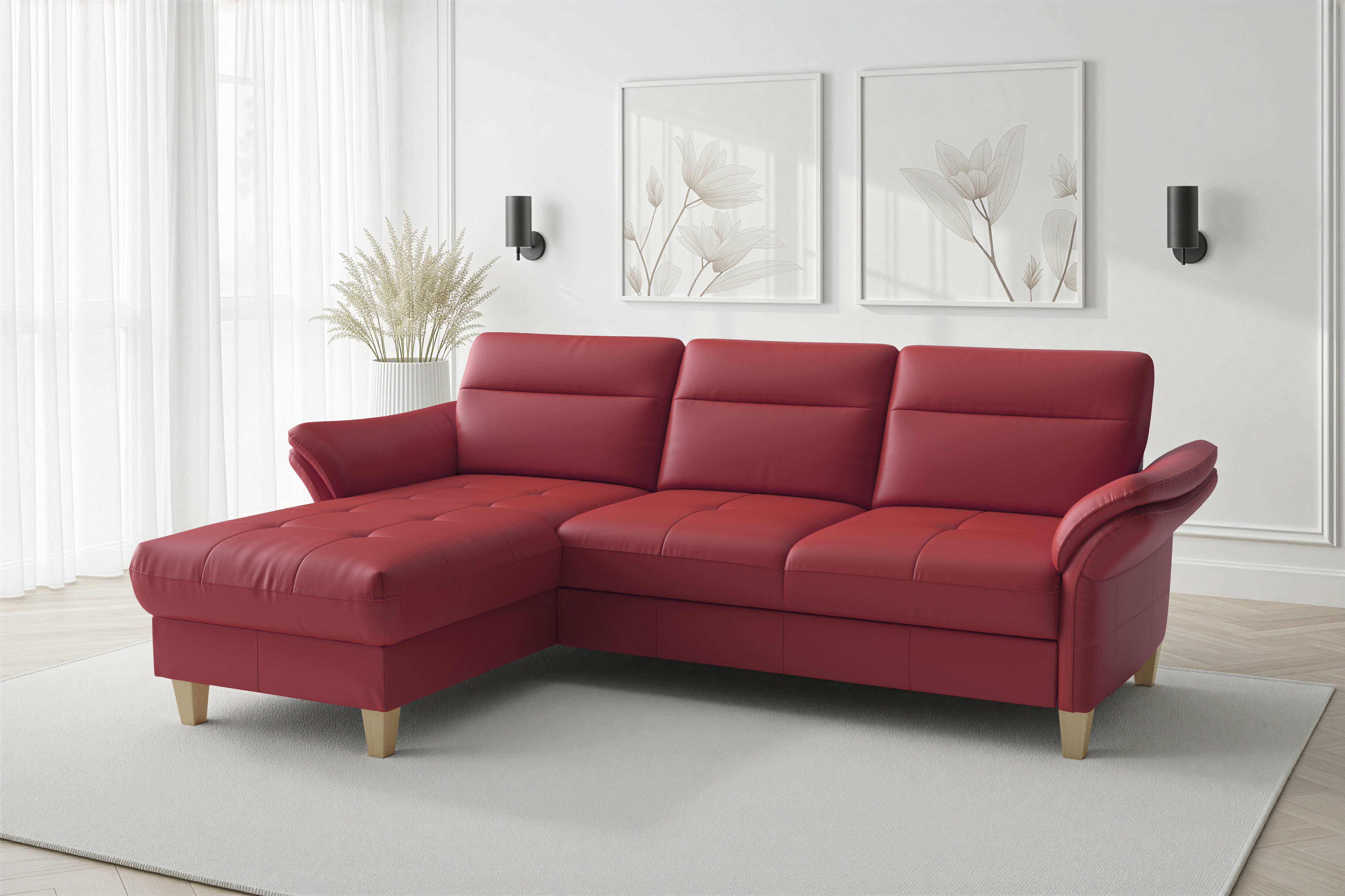 sit&more Ecksofa "Pamela L-Form, Leder, B: 218 und 230 cm mit Recamiere links od. rechts" optional Armteilverstellung, Schlaffunktion & Bettkasten